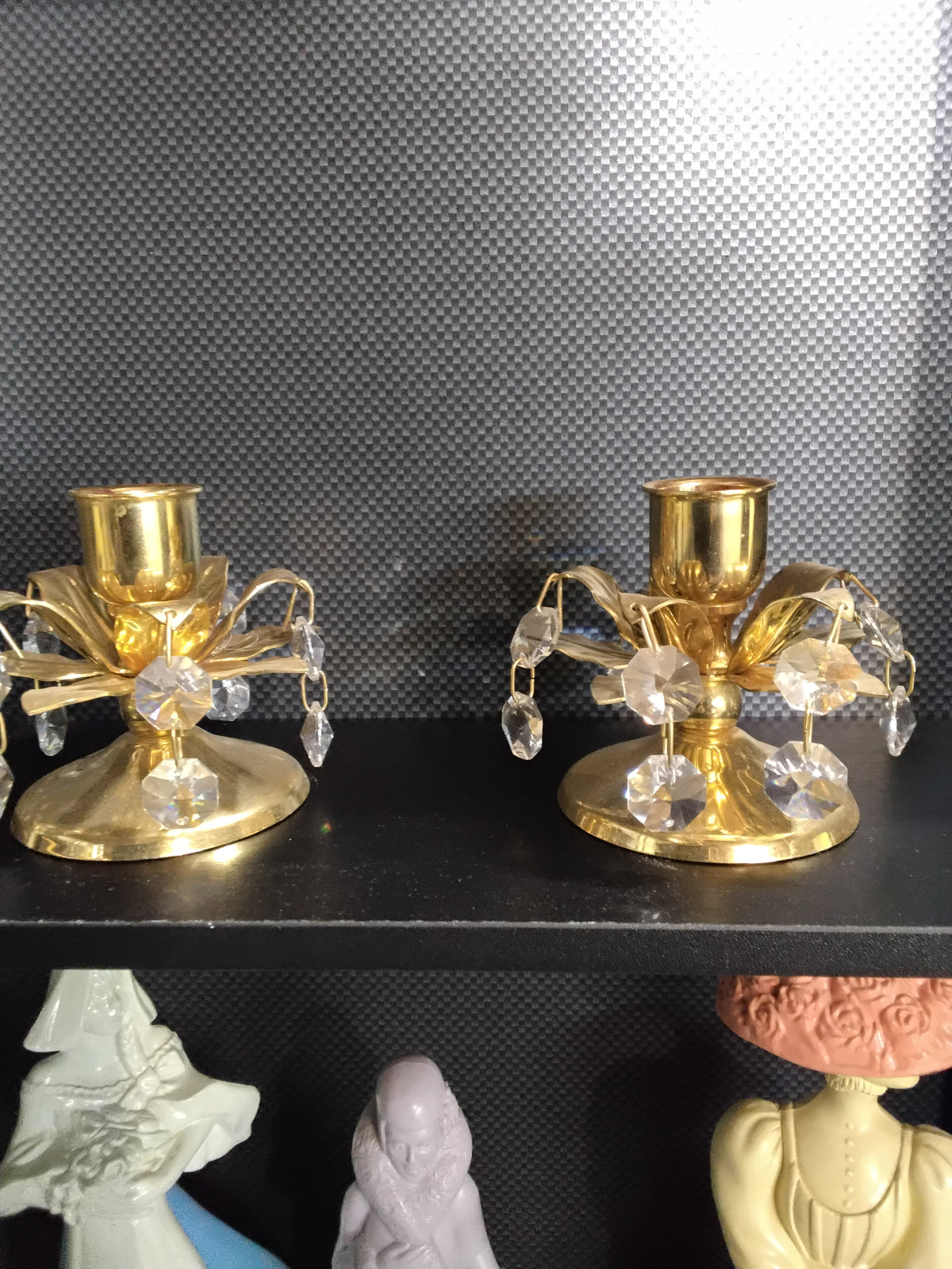 Vintage 24K Plated Gold w/Austrian Crystals Candle Holder Set