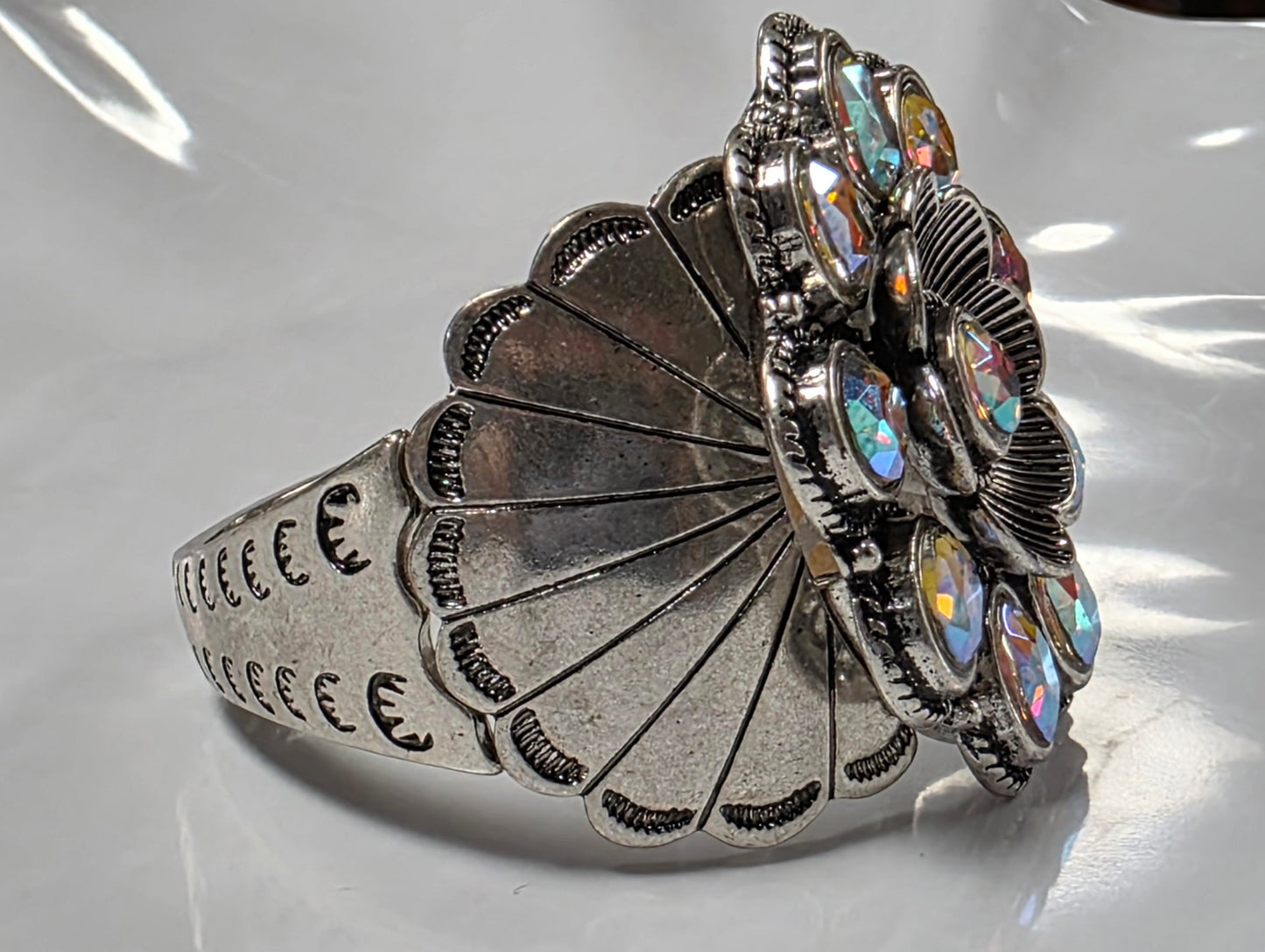 Large Silver Bling Flower Blossom Bracelet
