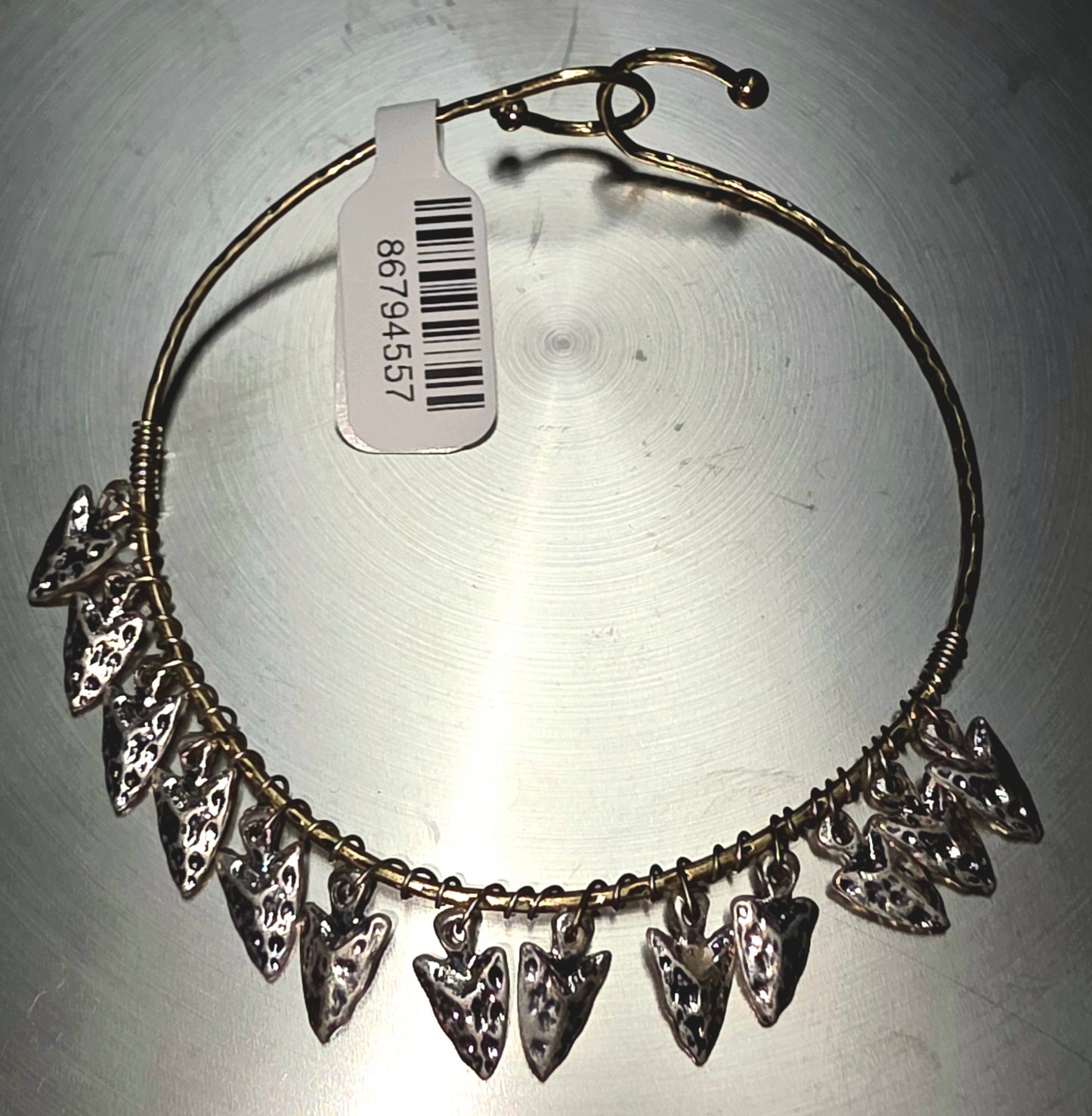 Gold Bracelet w/ 13 Silver Arrowhead Pendants