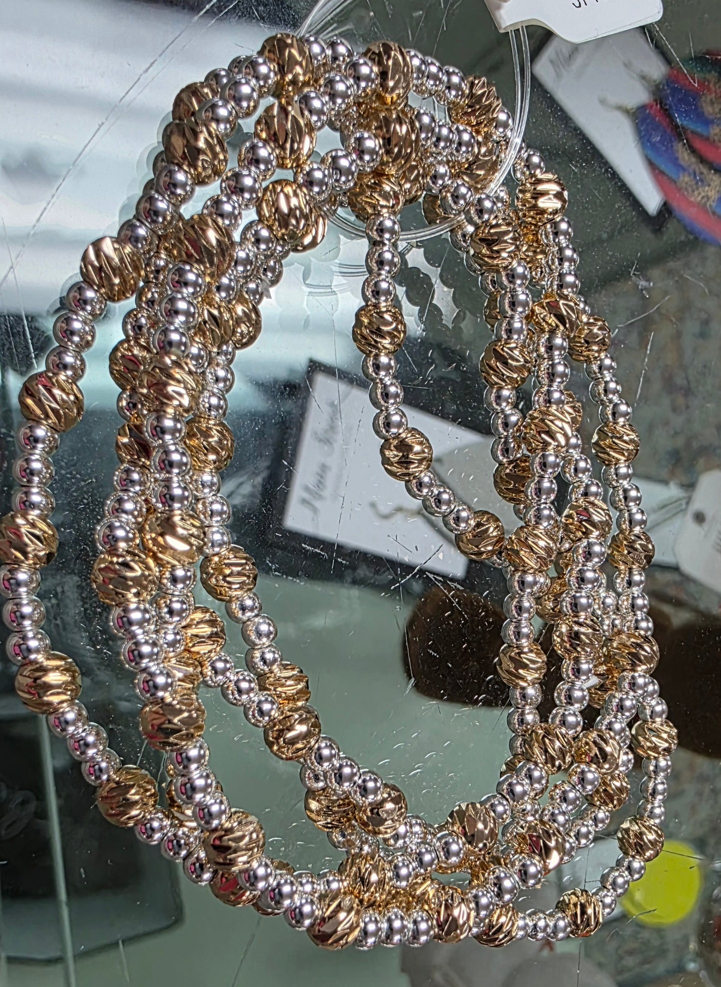 Set of 5 Silver & Gold Beaded Stretch Bracelets