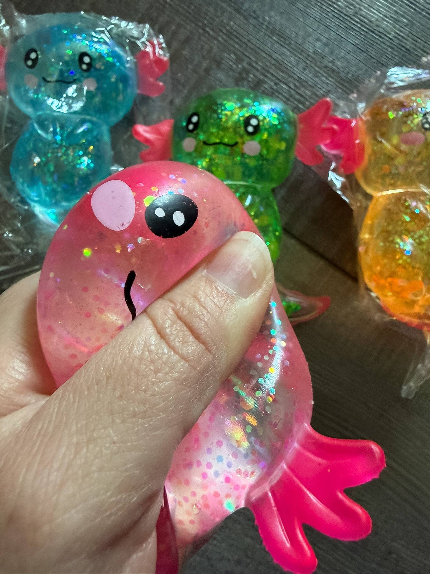 Squishy Squish Glitter Axolotl Stress Toy