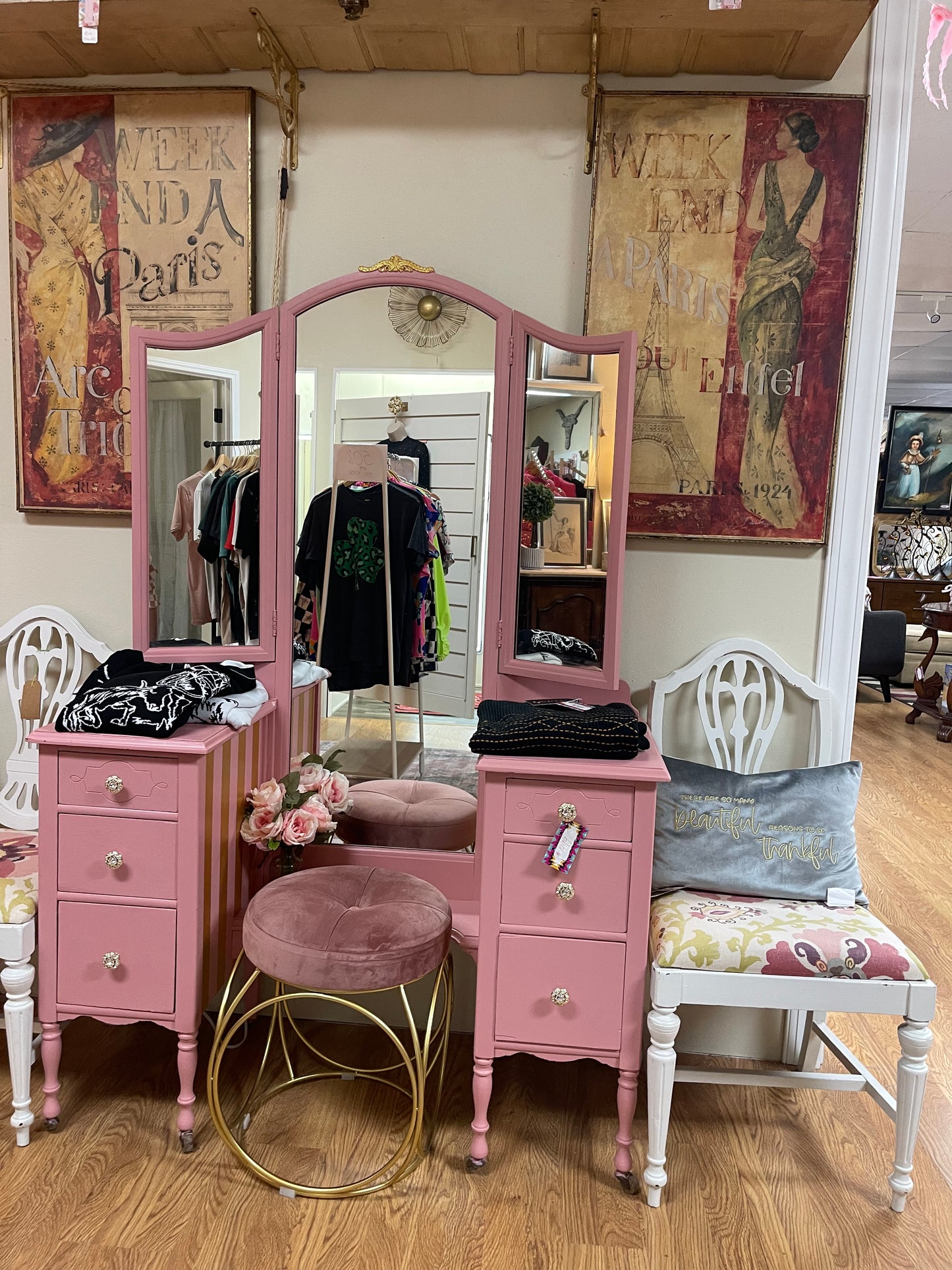 Pink & Gold Vanity (Stool Included)