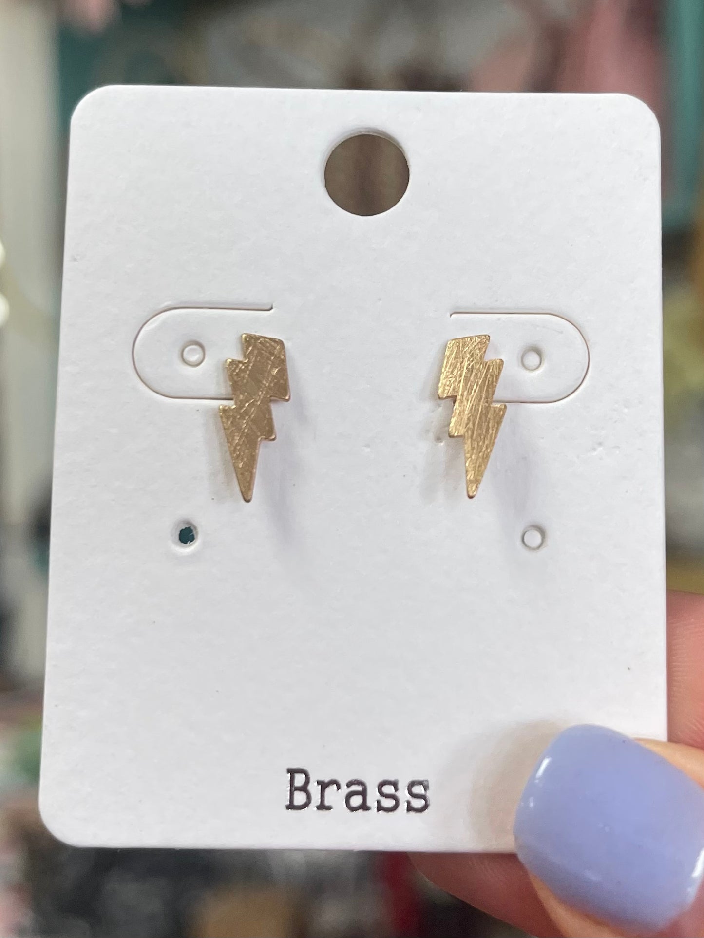 Mini Brass Lightning Bolt Studs