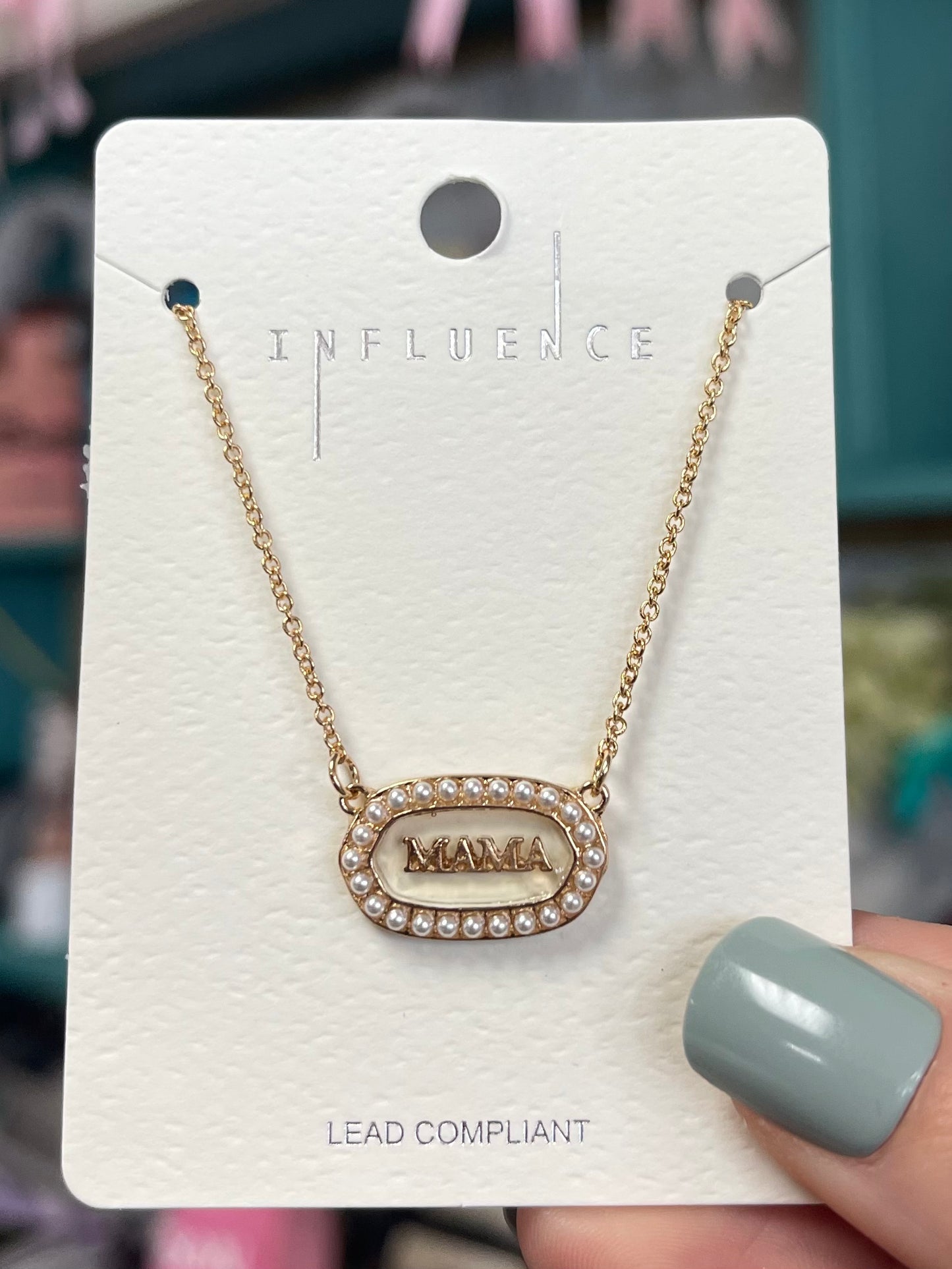 Gold "Mama" Necklace Outlined With Pearls