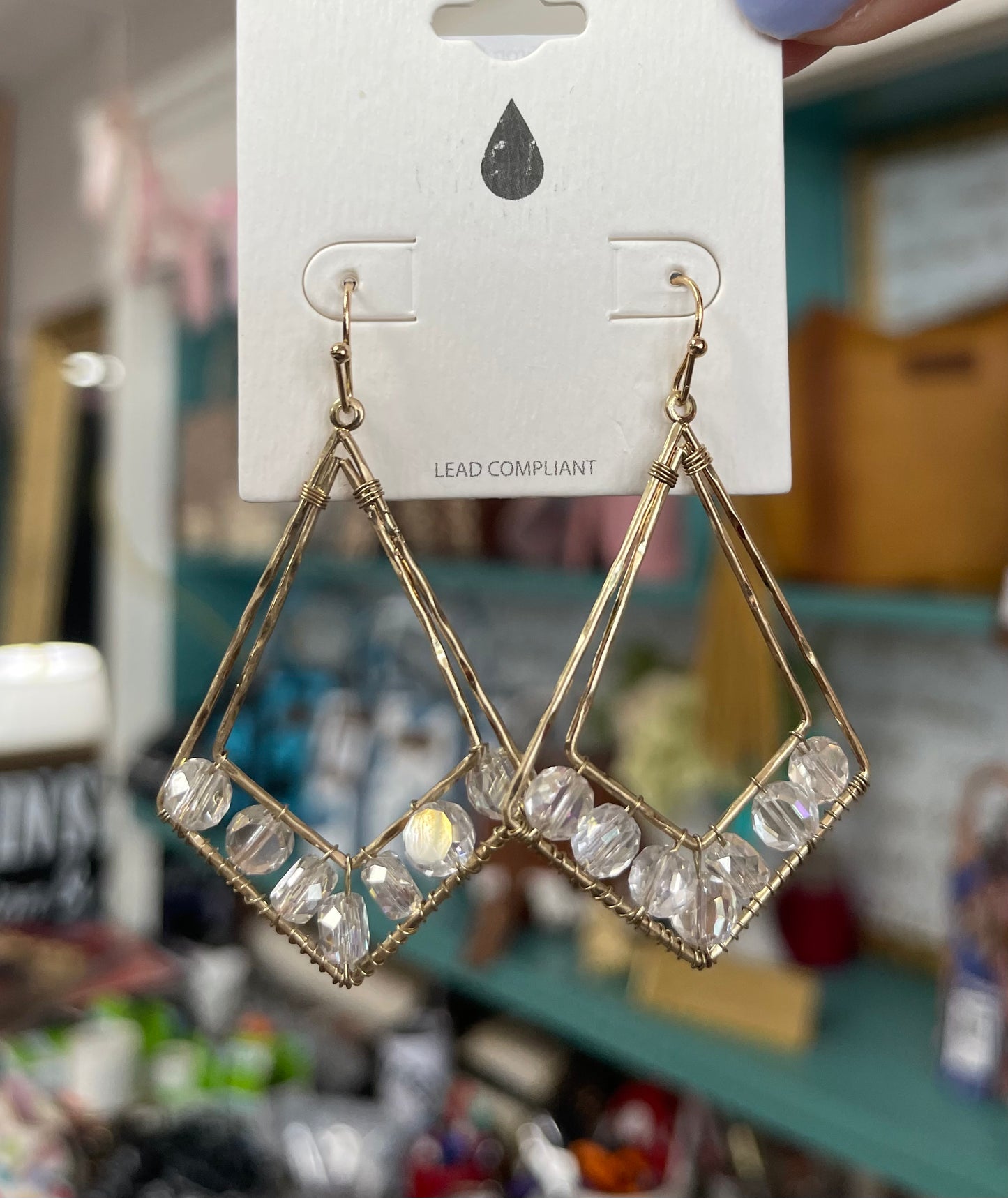 Beaded Geometric Drop Earrings (Gold Trim)