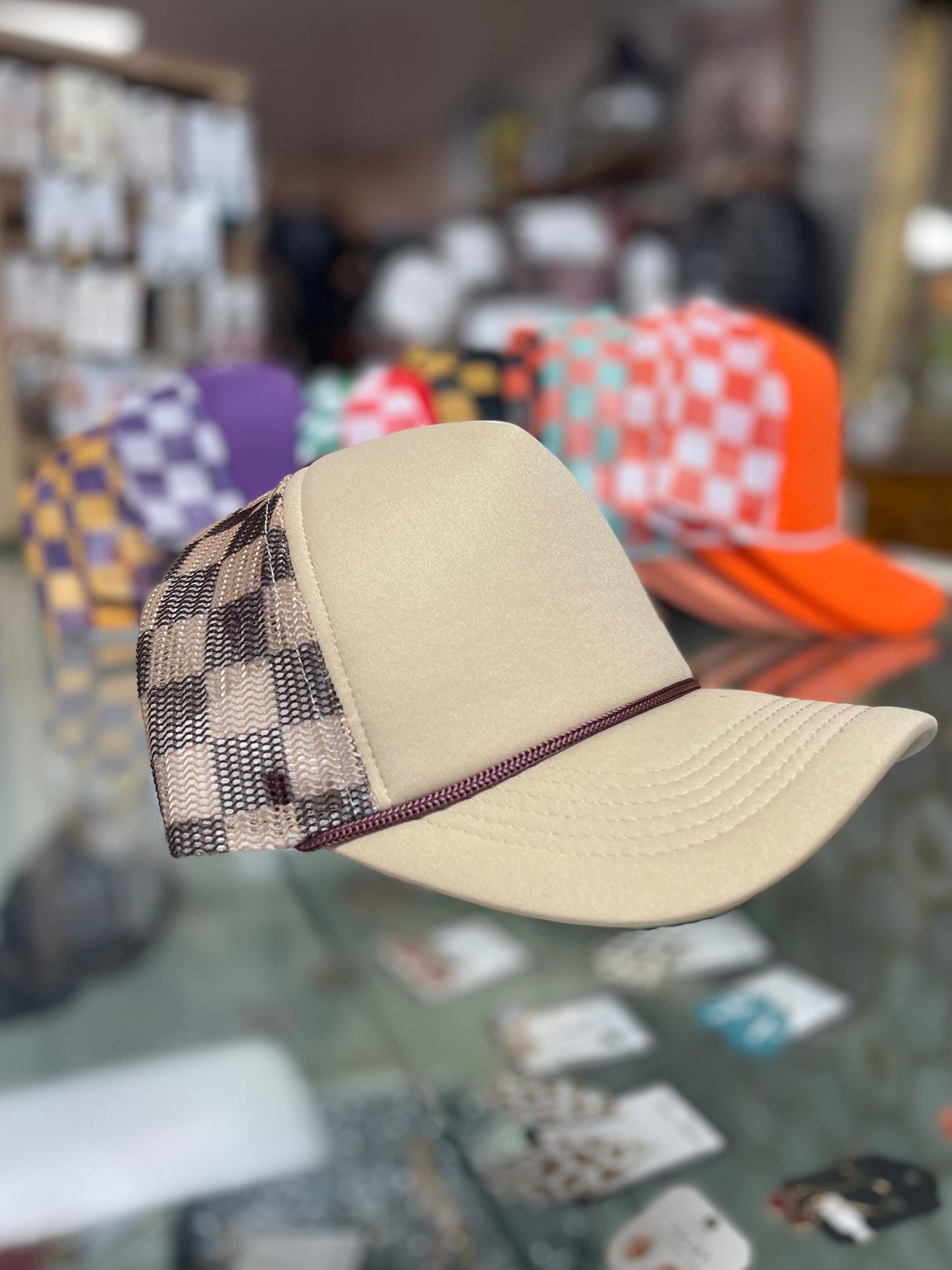 Checkered Mesh Trucker Hat