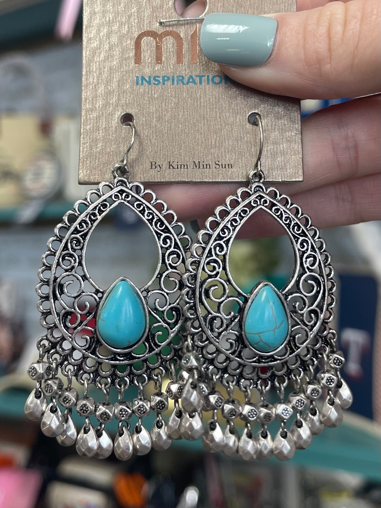 Statement Drop Earrings With Turquoise Stone