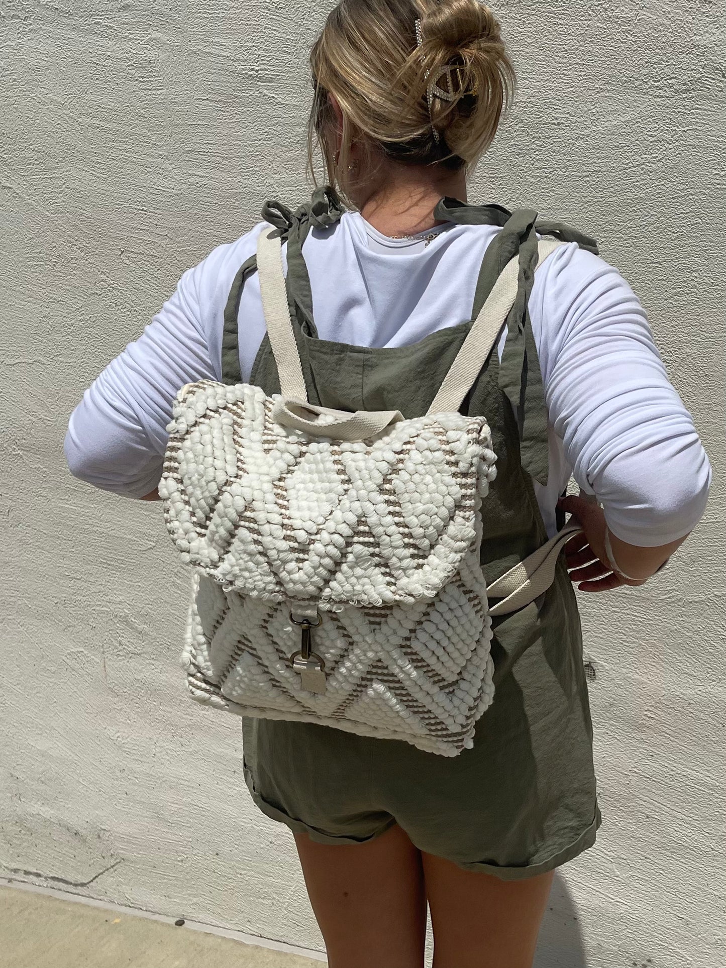 Woven Diamond Pattern Backpack