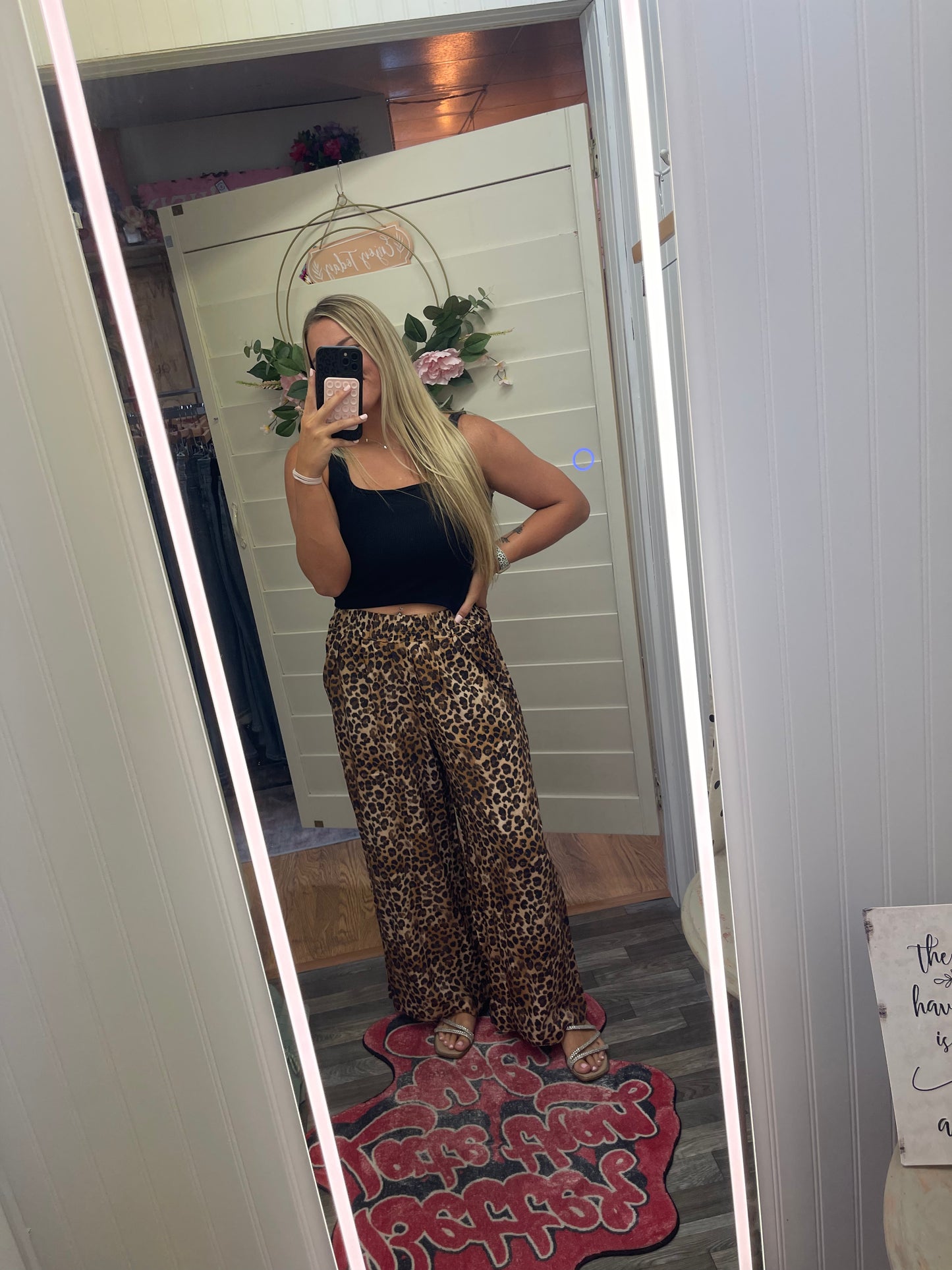 Leopard Print Scallop Hem Wide Leg Pants