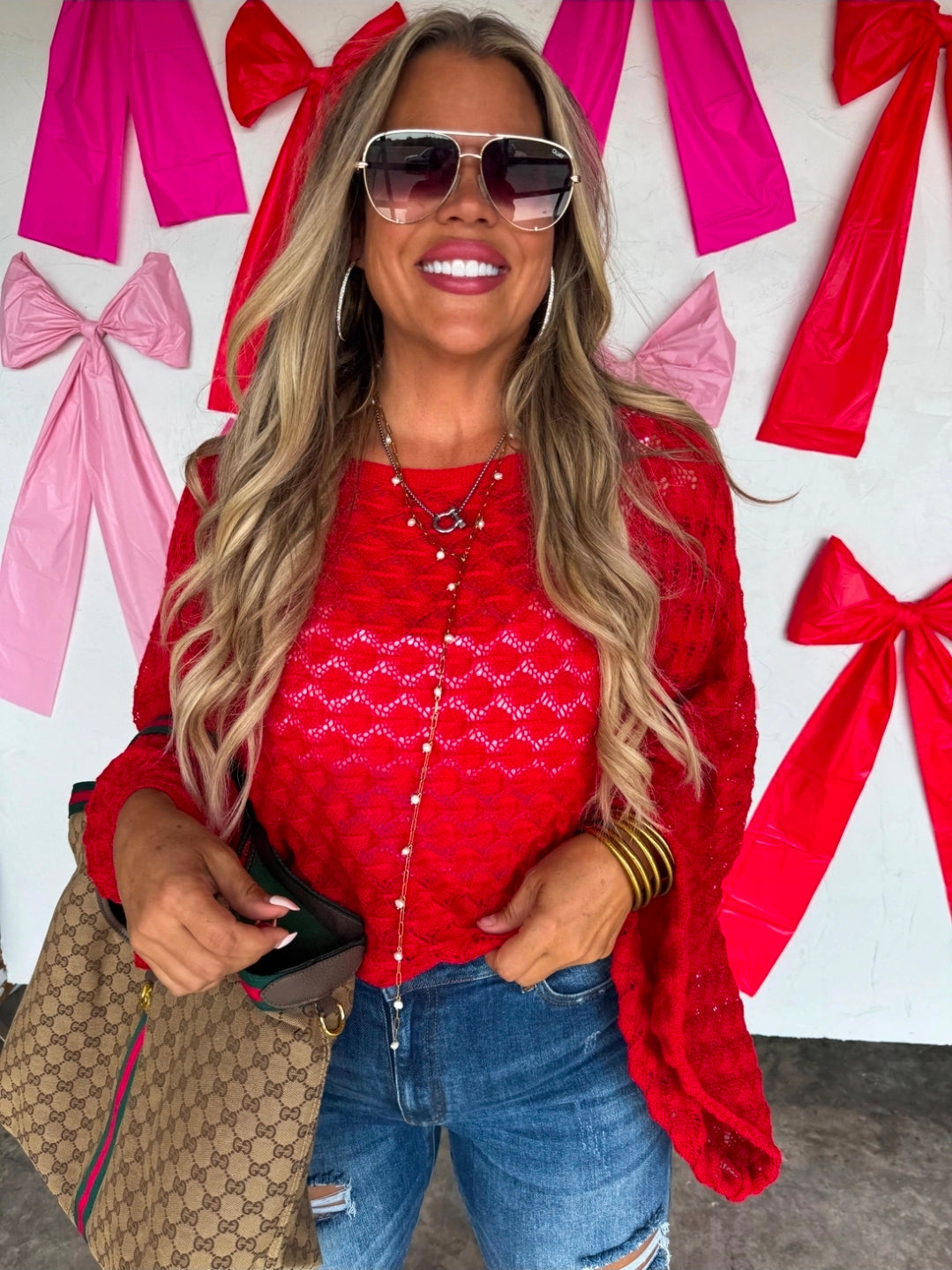 Red Free Spirit Bell Sleeve Top