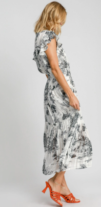 Umgee Two Tone Landscape Print Midi Dress