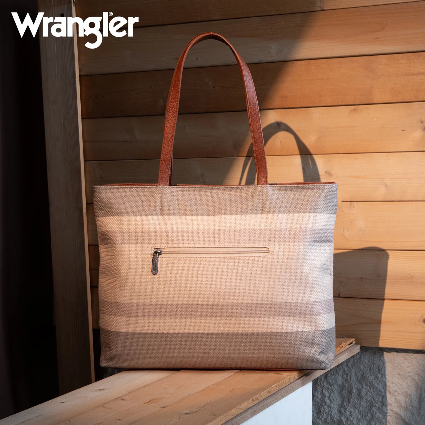 Wrangler Aztec Pattern Dual Sided Print Canvas Tote Bag - Tan