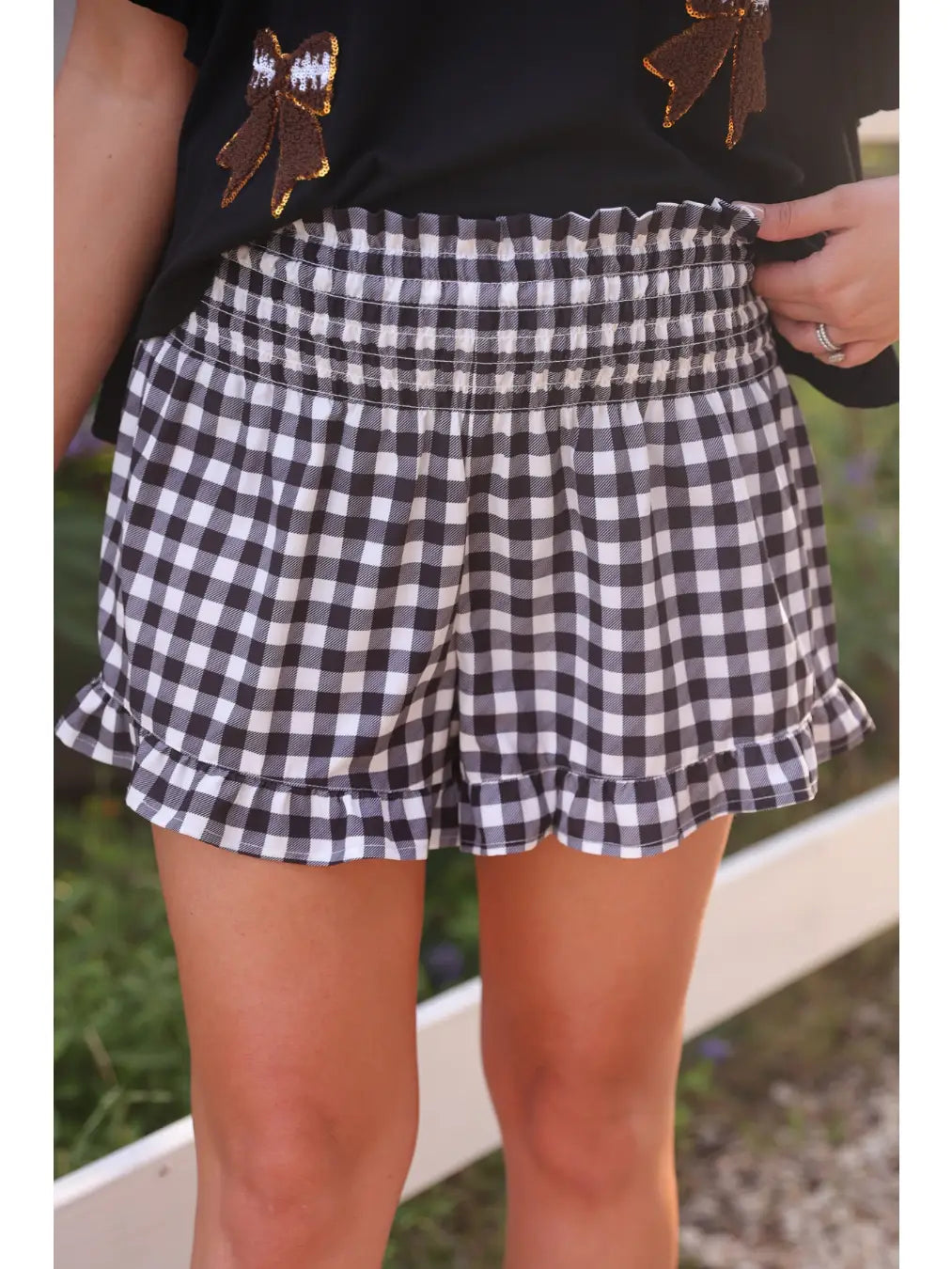 Sunny Strolls High Wasted Shorts - Black Gingham
