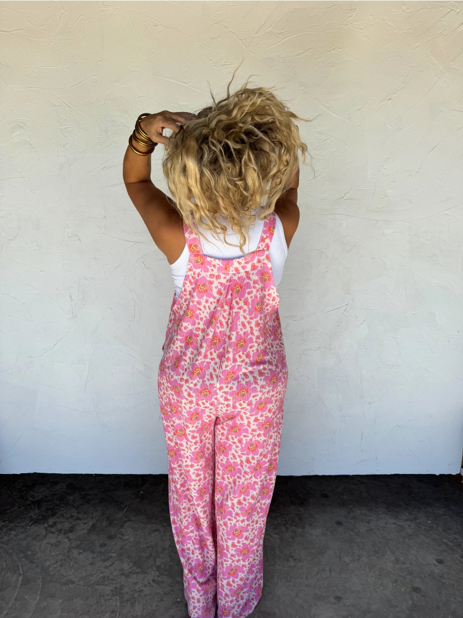 Cassidy Pink Floral Boho Overalls
