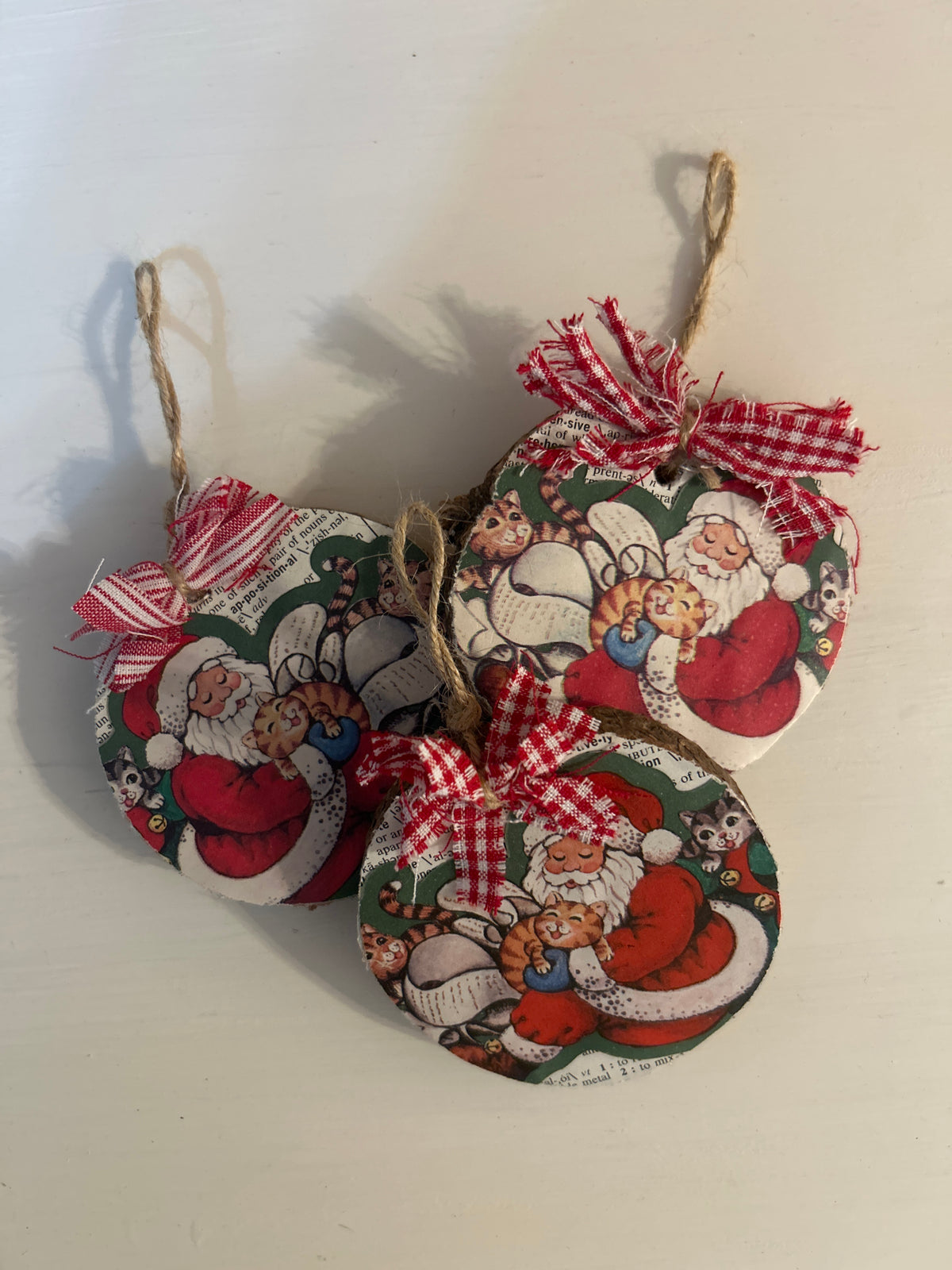 Vintage Santa & Cat Ornament