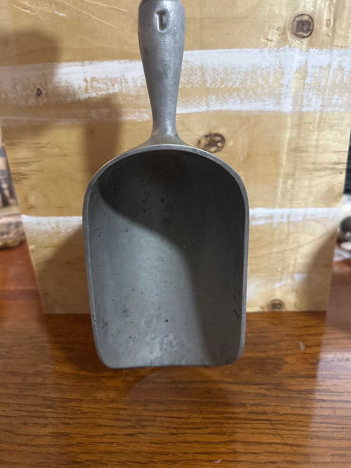 Vintage aluminum grain scoop