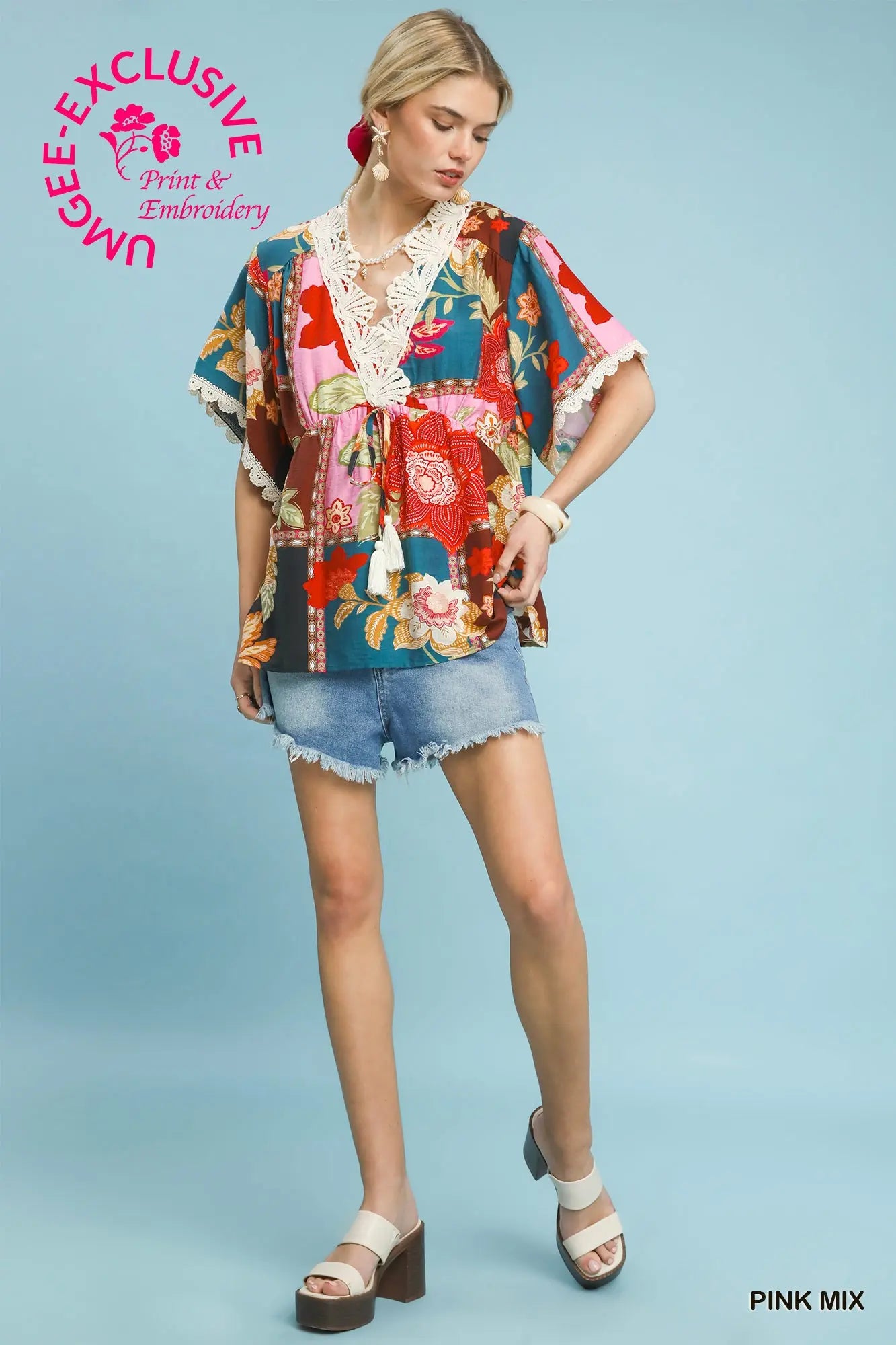 Mix Floral Lace Trim Top
