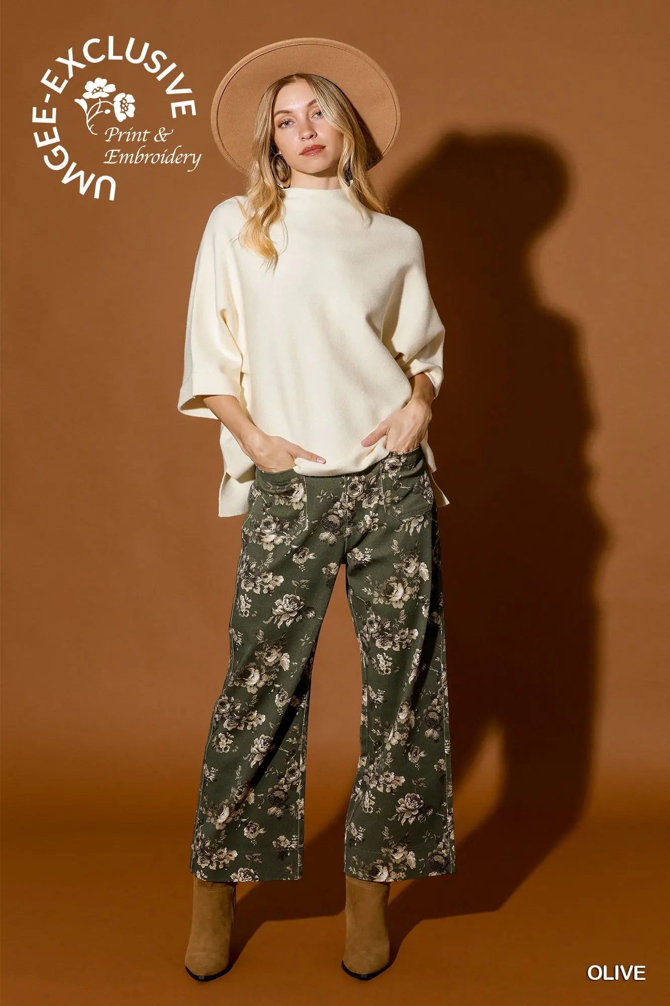 Floral Print Wide Leg Cropped Pants