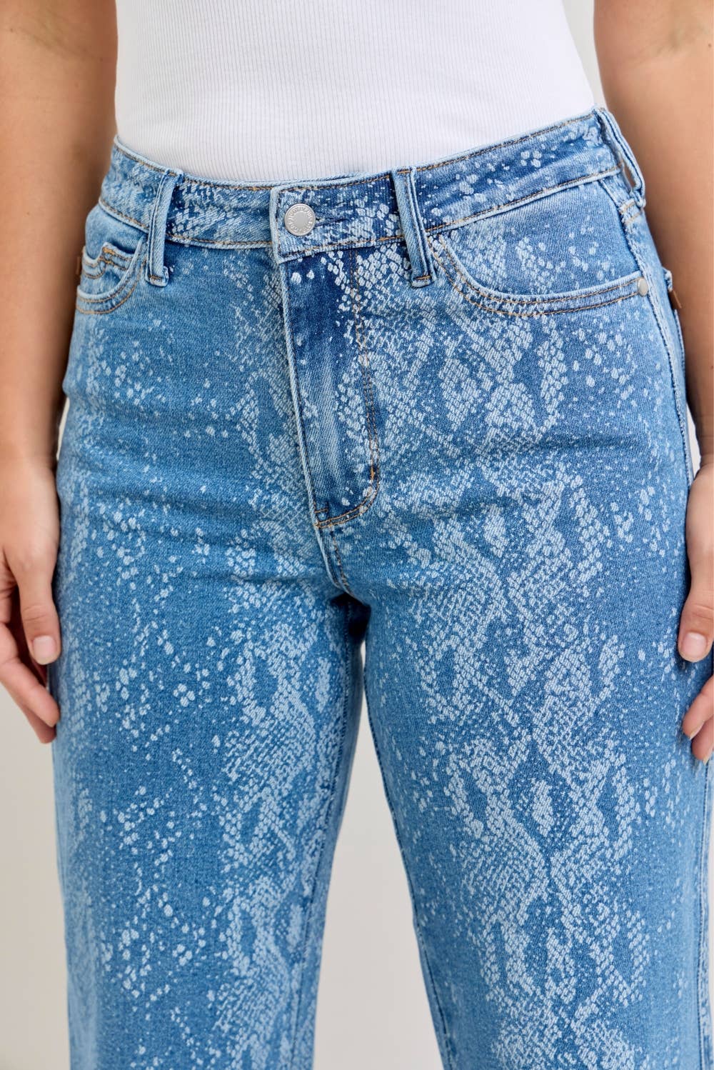 Judy Blue High Waist Ankle Wide "CLAUDIA" w/ Snake Print Jeans