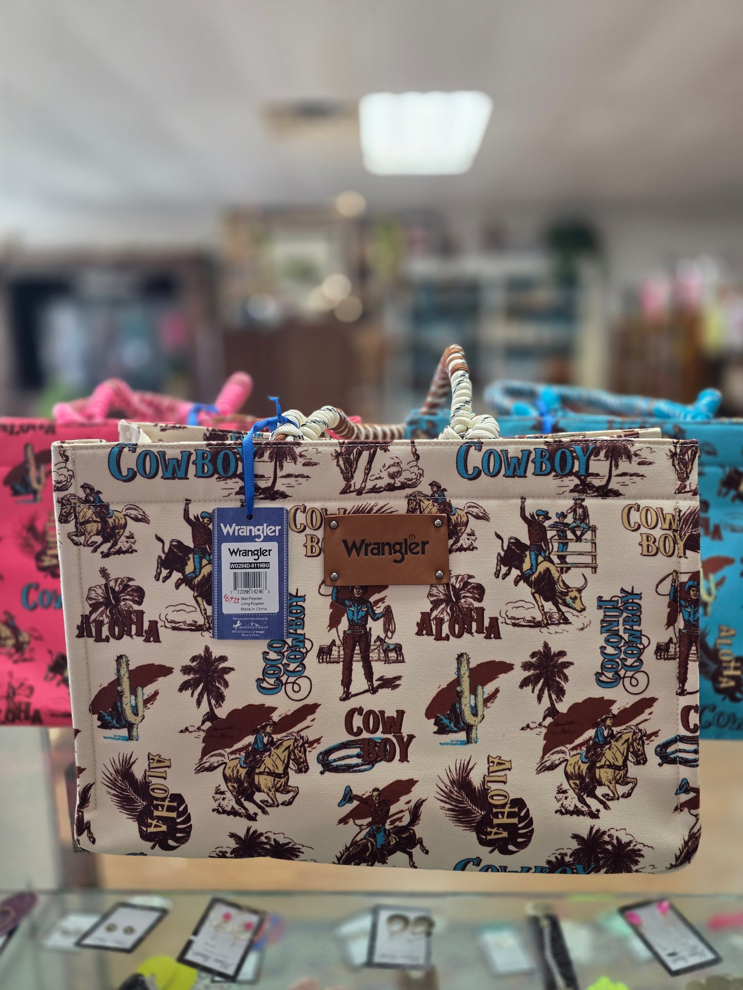 Wrangler Aloha Cowboy Large Canvas Tote Bag