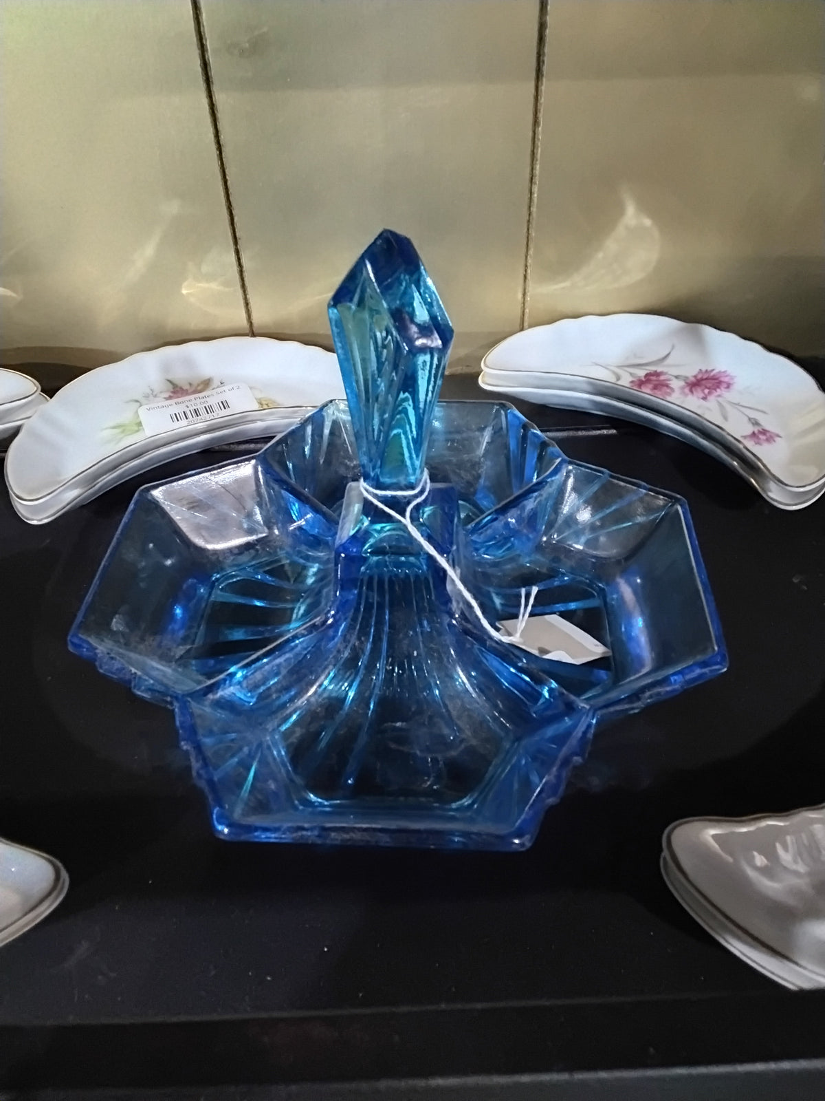 Vintage 1950's Indiana Glass Diamond Point Ruffled Candy Dish