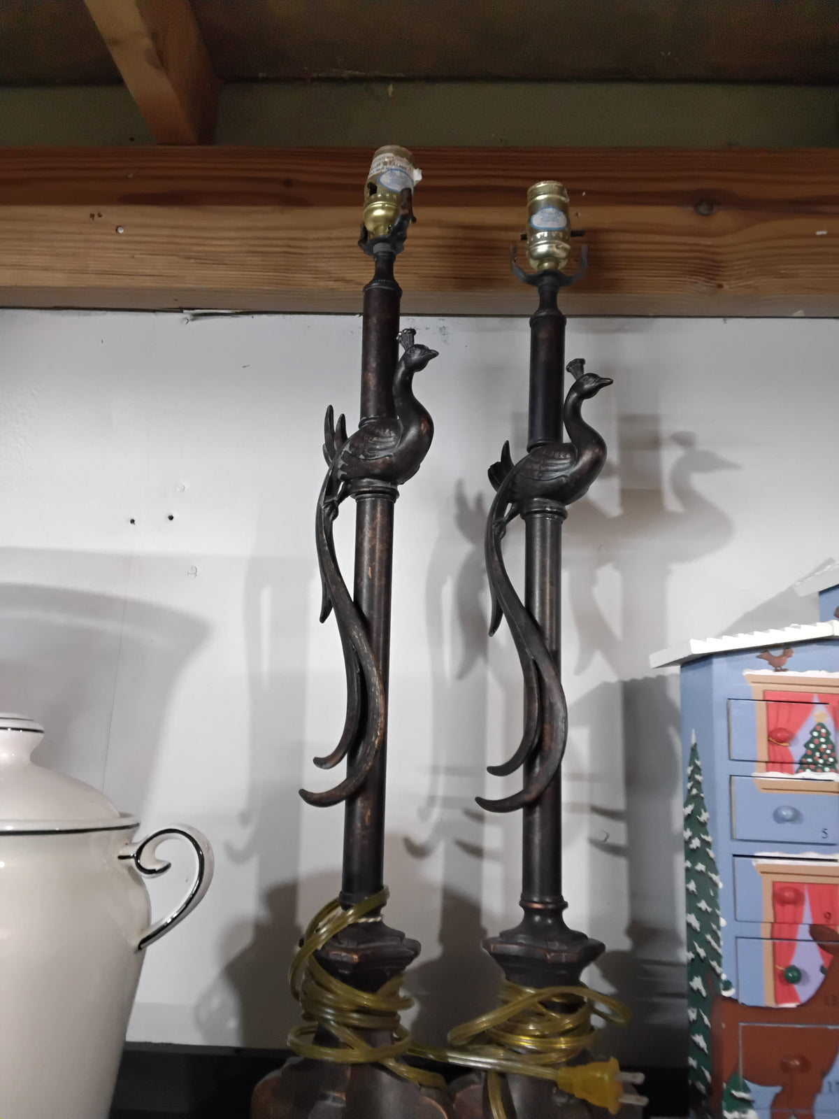 Vintage Rembrandt Style Peacock  Lamps (2)