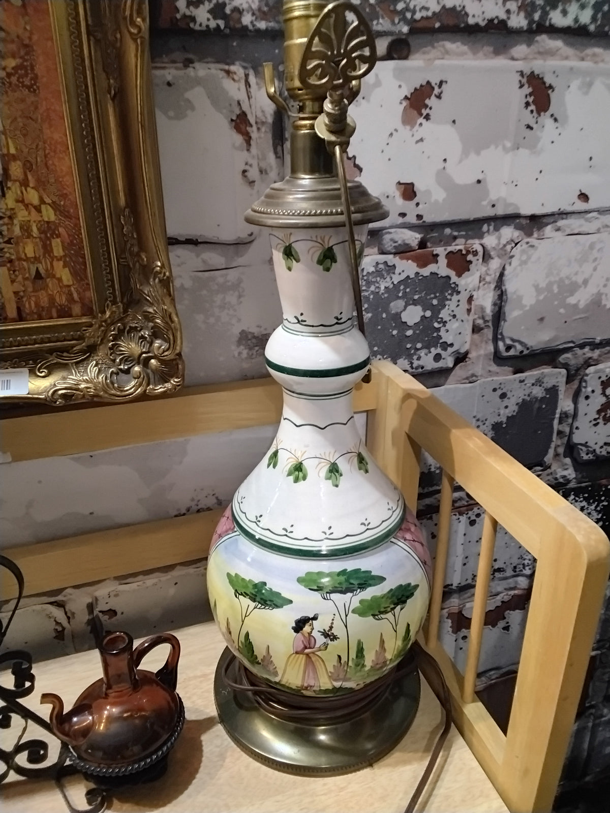 Vintage 1950's Hand-Painted Italian Pottery Table Lamp by Bitossi,(2]
