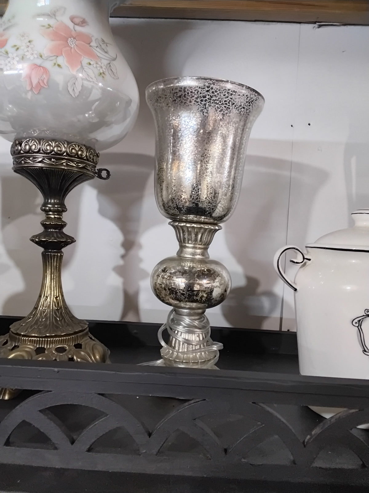 SIlver Mercury Glass Pedestal  Hurricane