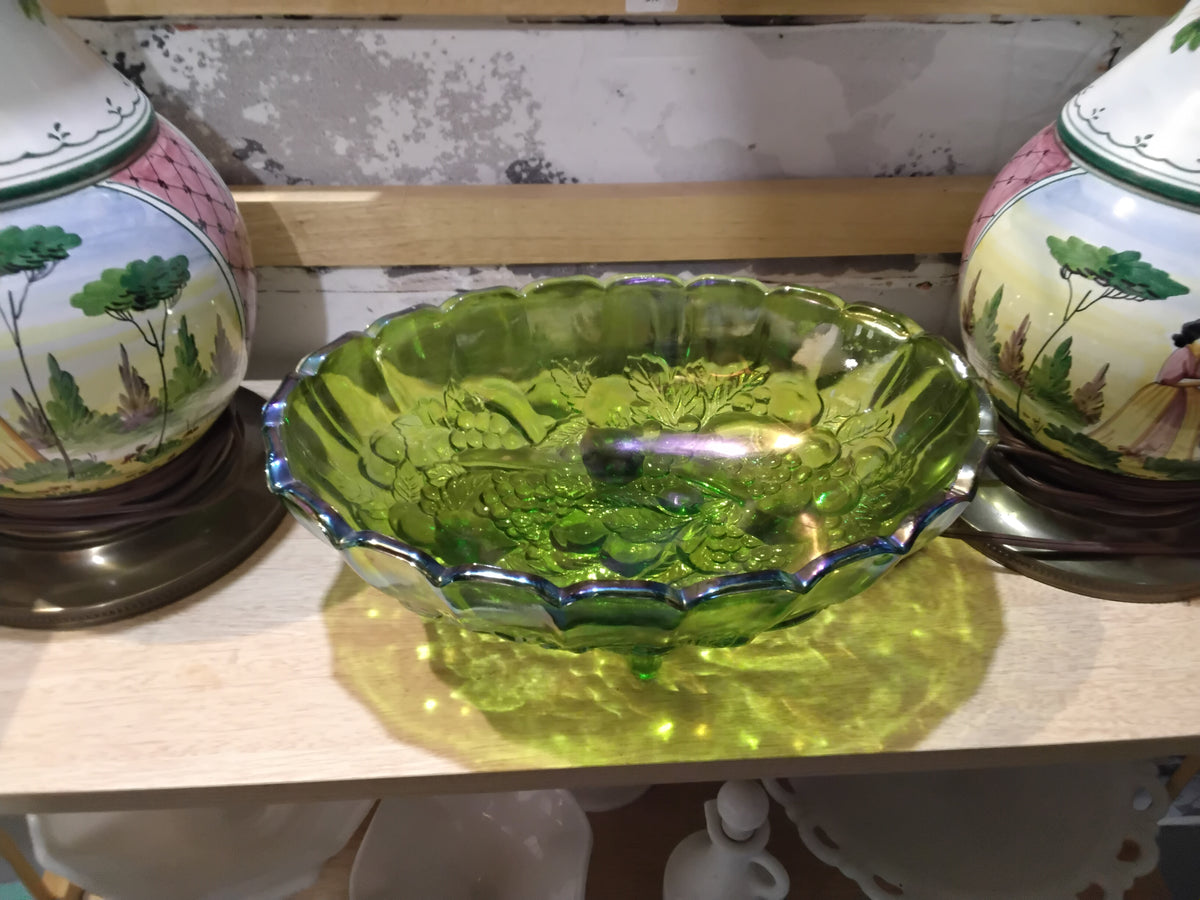 Vintage Indiana Glass lime green iridescent carnival glass