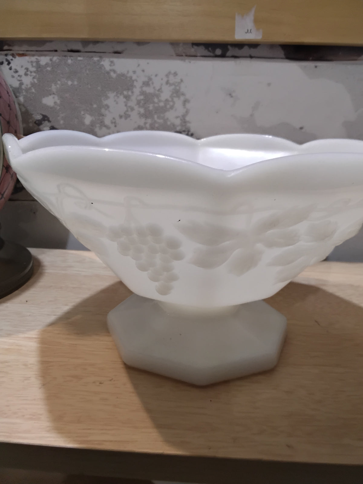Anchor Hocking white milk glass pedestal fruit bowl