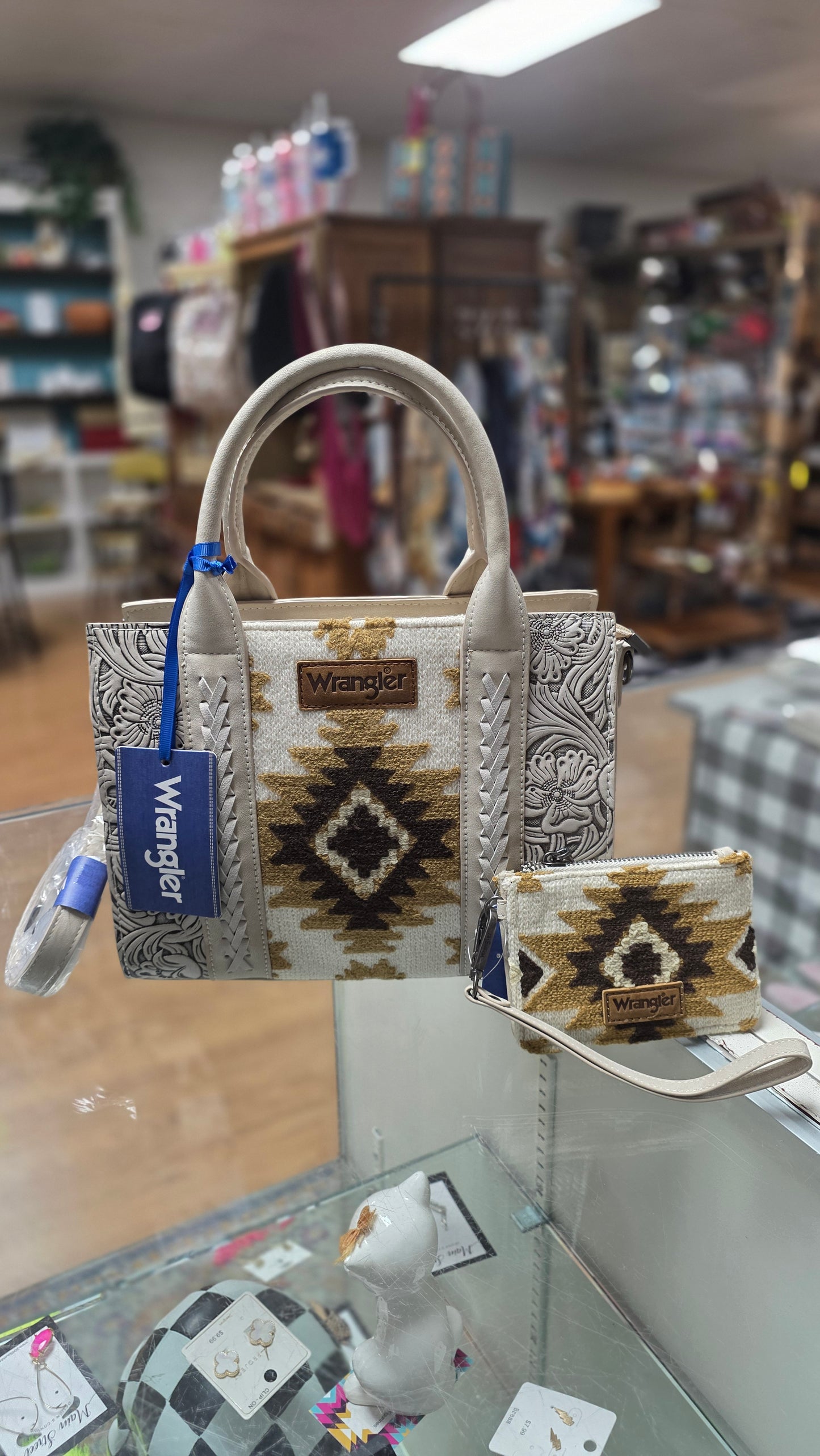 Wrangler Tooled Aztec Pattern Print Concealed Carry Tote / Crossbody