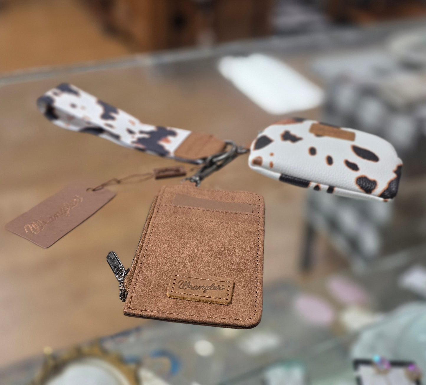 Wrangler Cow Print Dual Pouch Wristlet