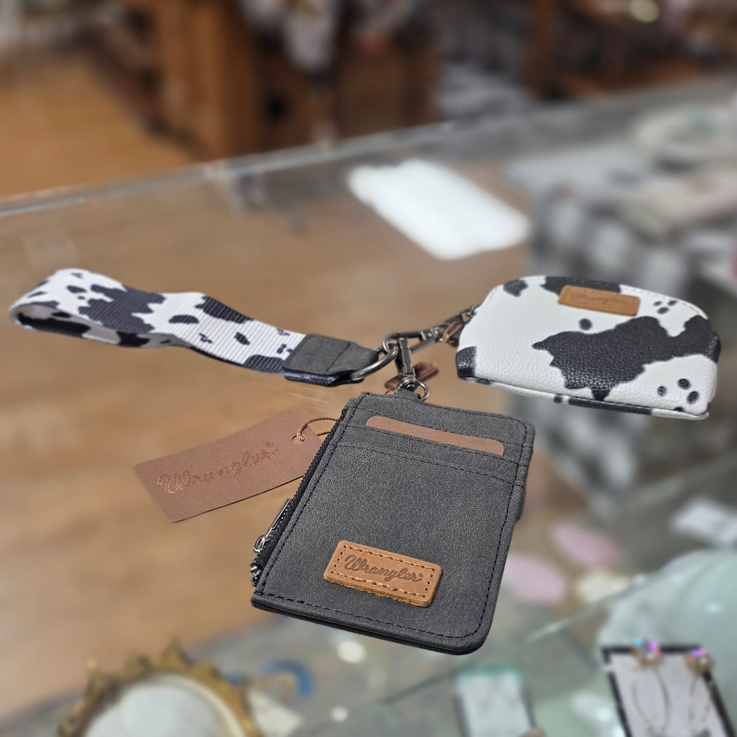 Wrangler Cow Print Dual Pouch Wristlet