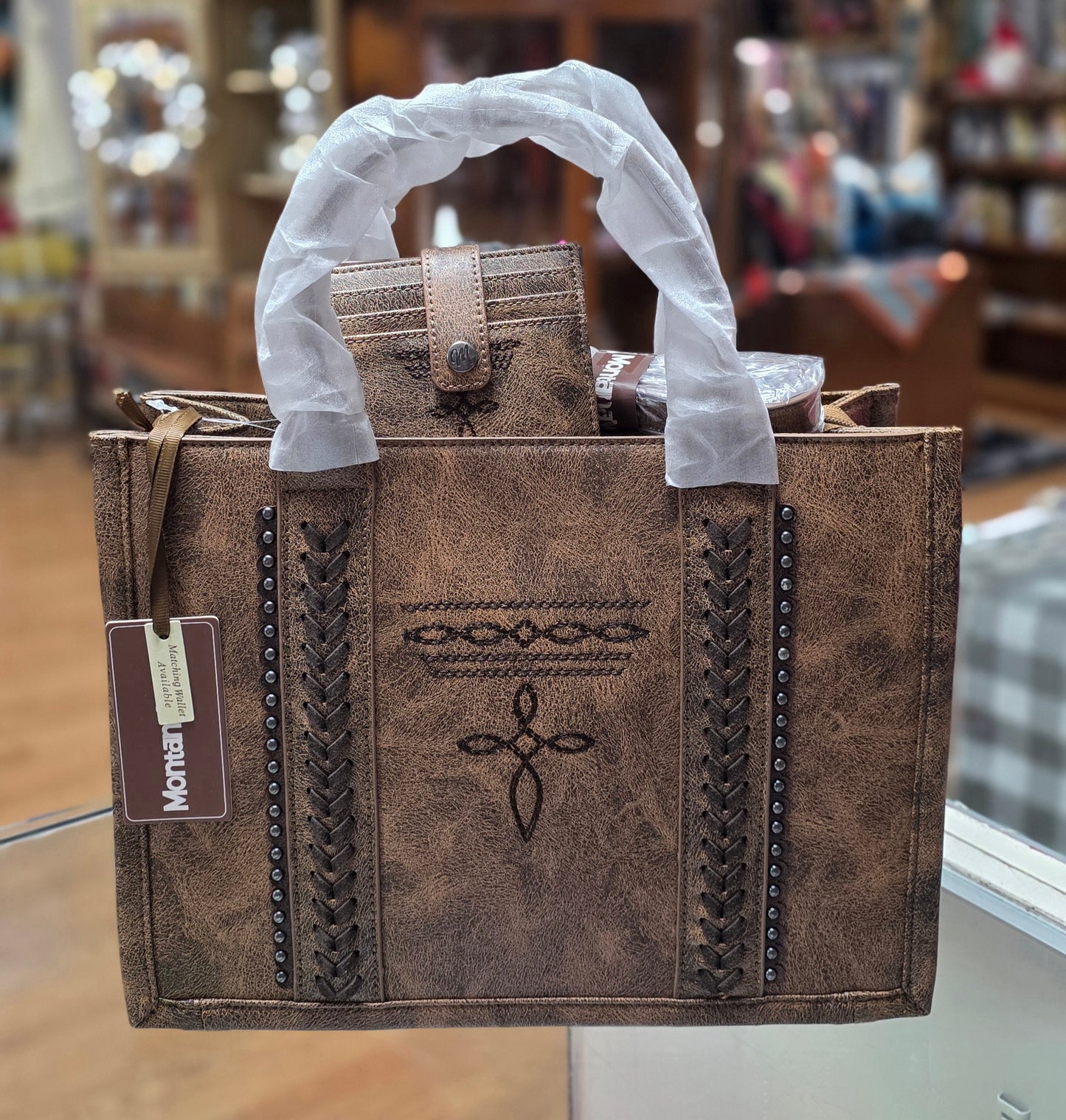 Montana West Whipstitch Boot Stitch Tote Bag Set w/ Mini Wallet