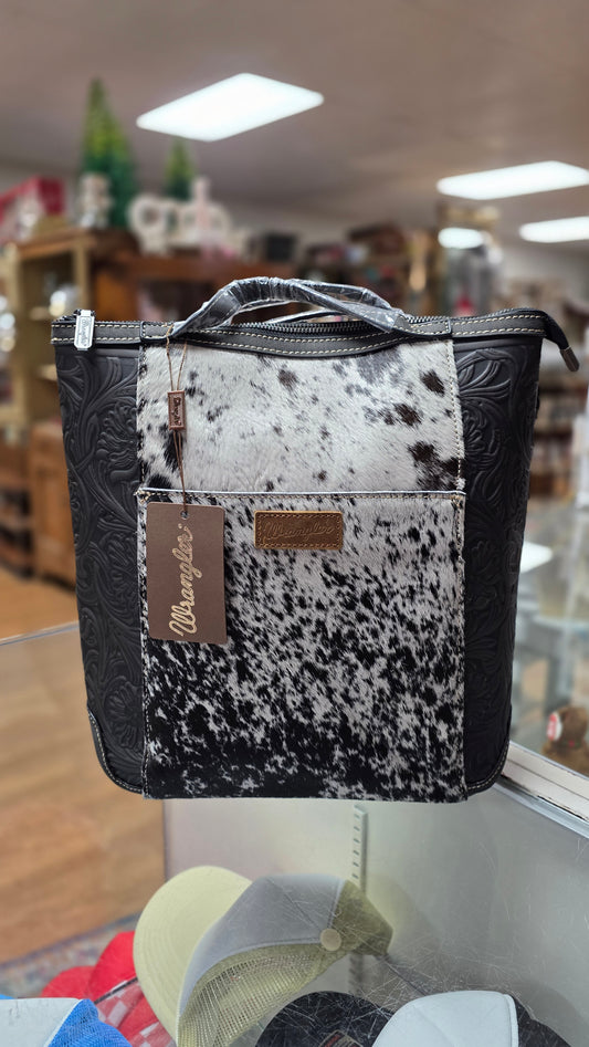 Wrangler Genuine Hair-On Cowhide Floral Tooled Convertible Backpack / Crossbody