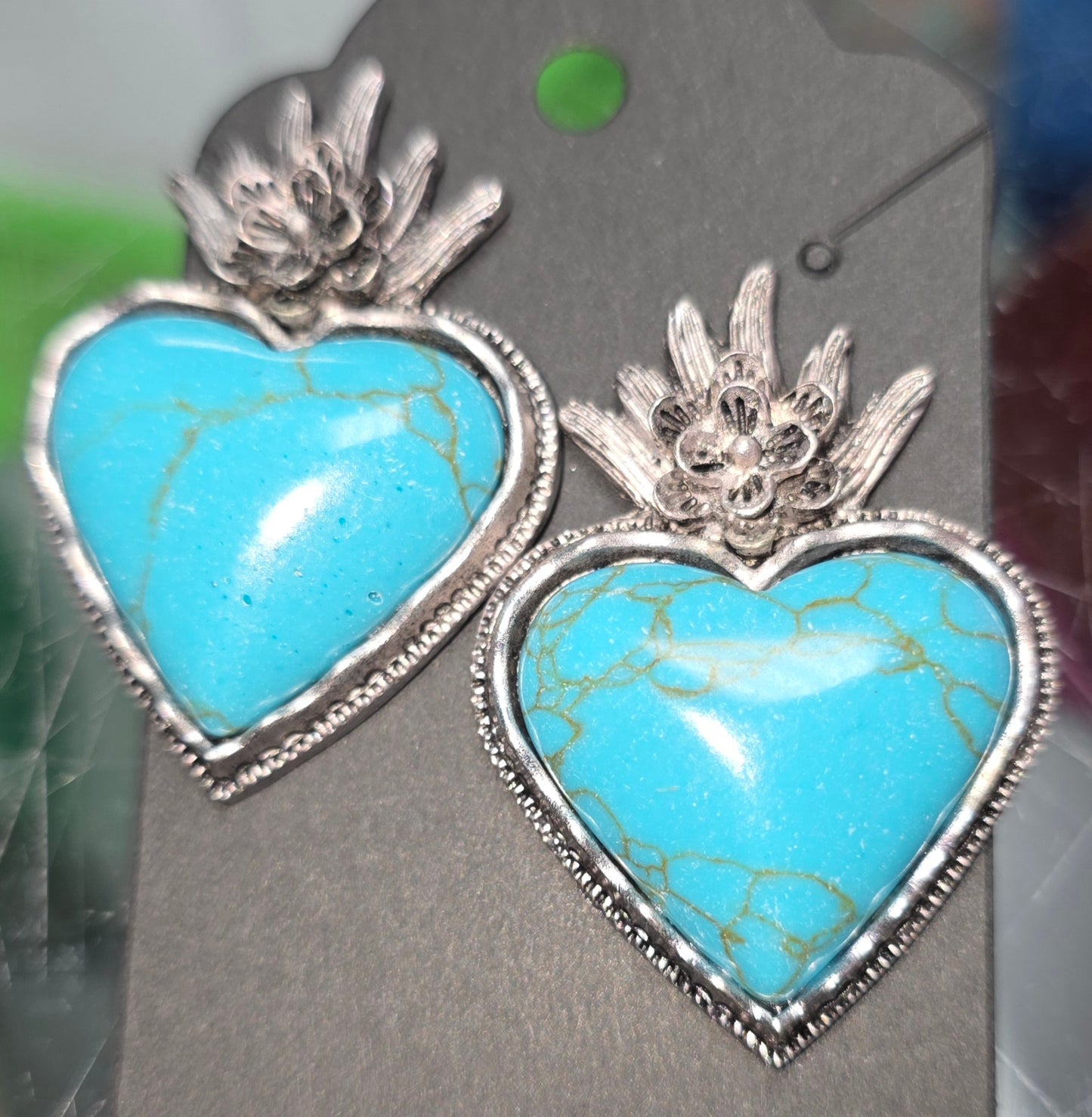 Flaming Heart Stone Earrings