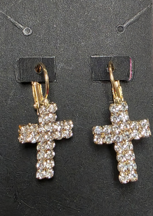 Small Bling Cross Earrings