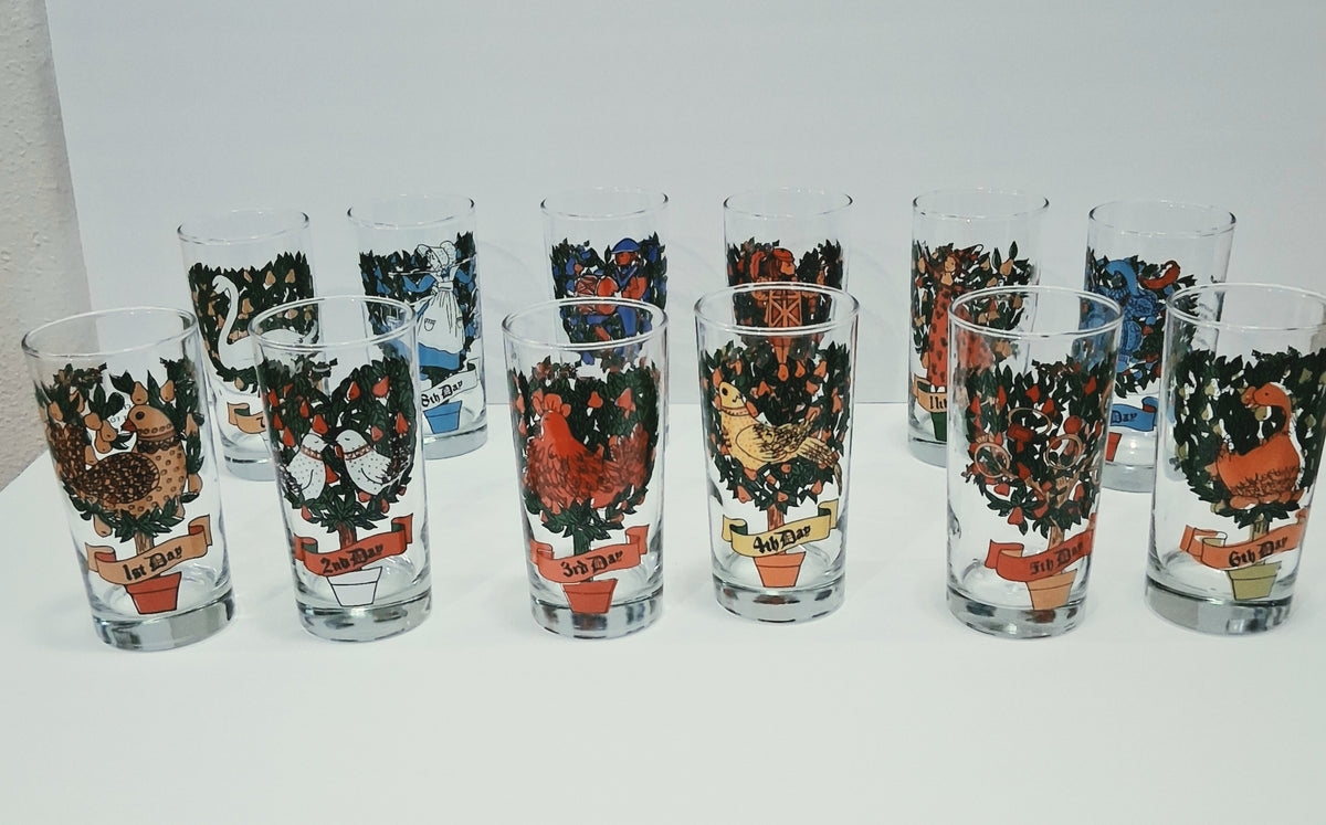 vintage 12 days of Christmas glasses