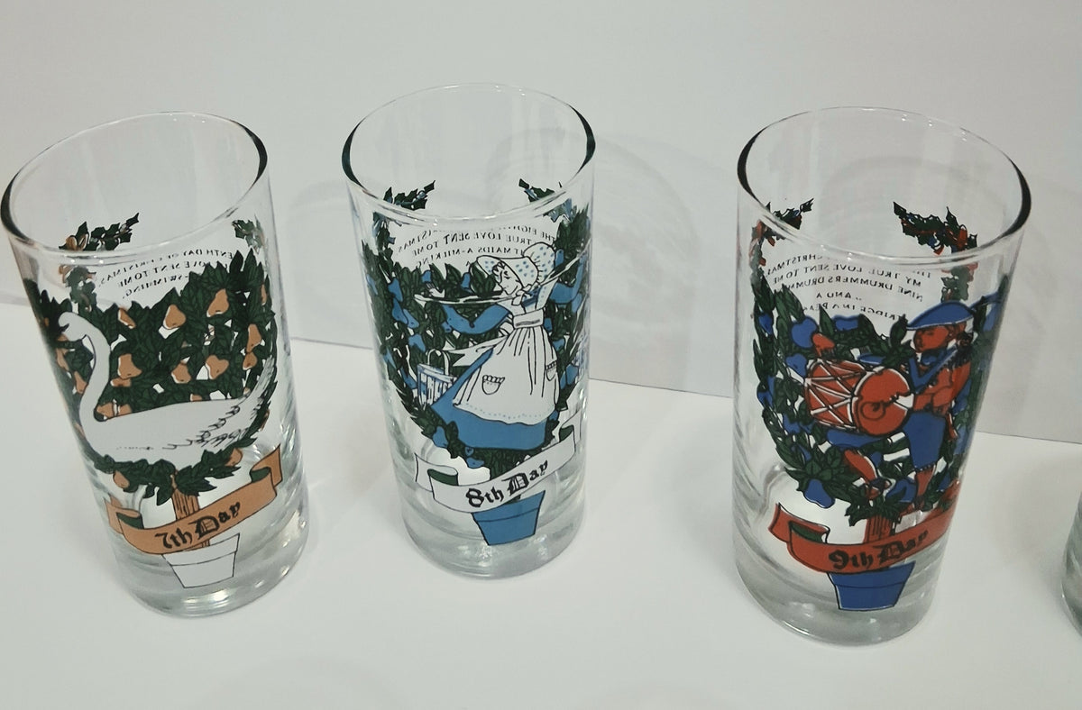 vintage 12 days of Christmas glasses