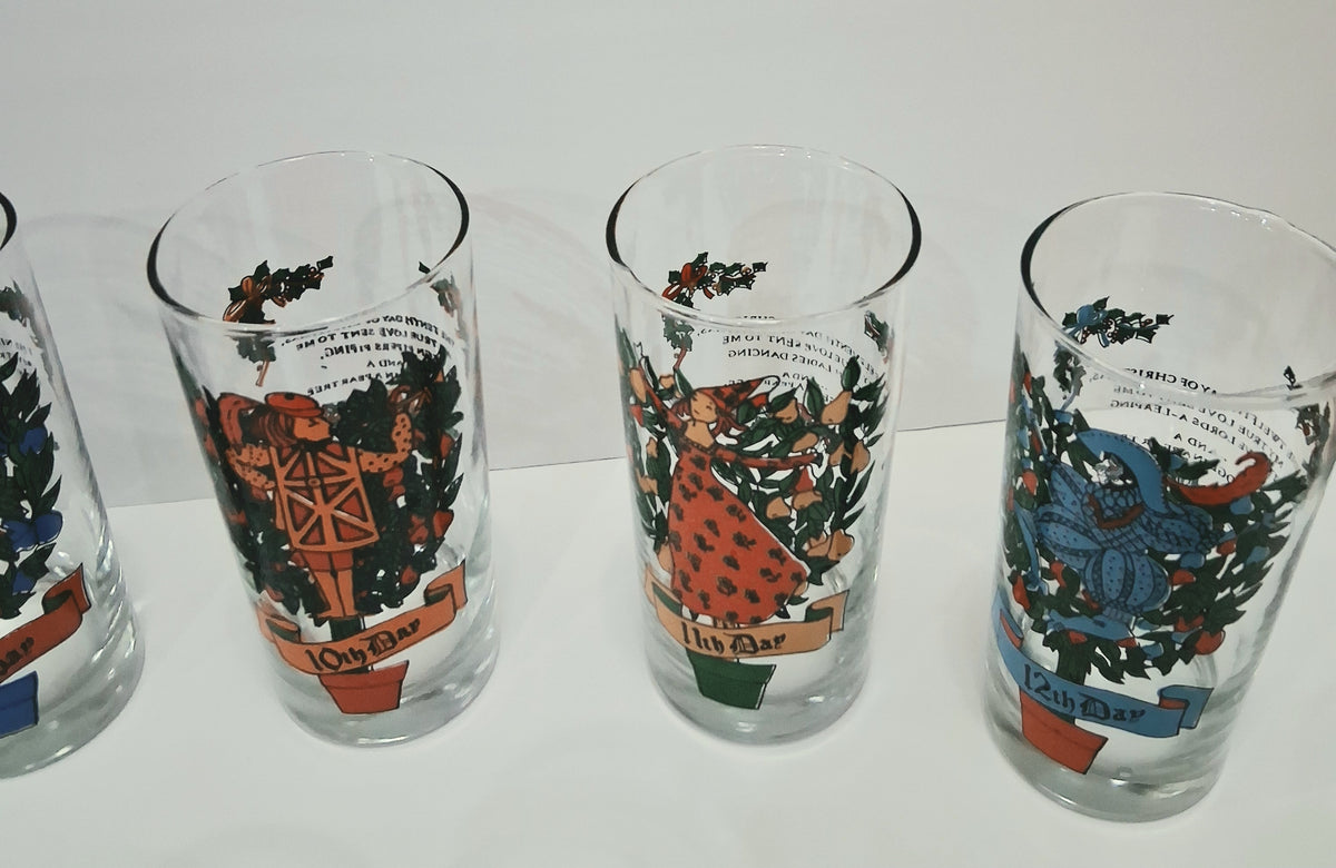 vintage 12 days of Christmas glasses