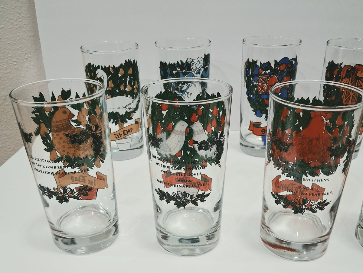vintage 12 days of Christmas glasses