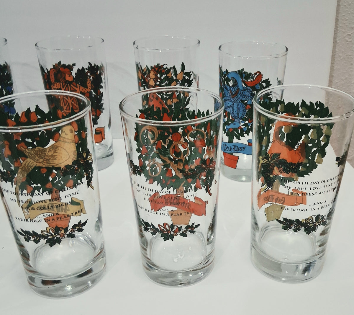 vintage 12 days of Christmas glasses