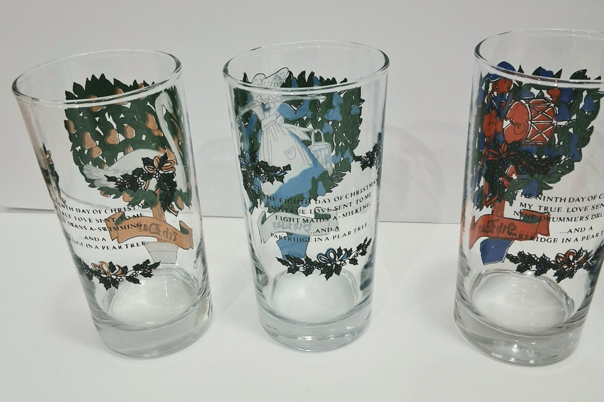 vintage 12 days of Christmas glasses