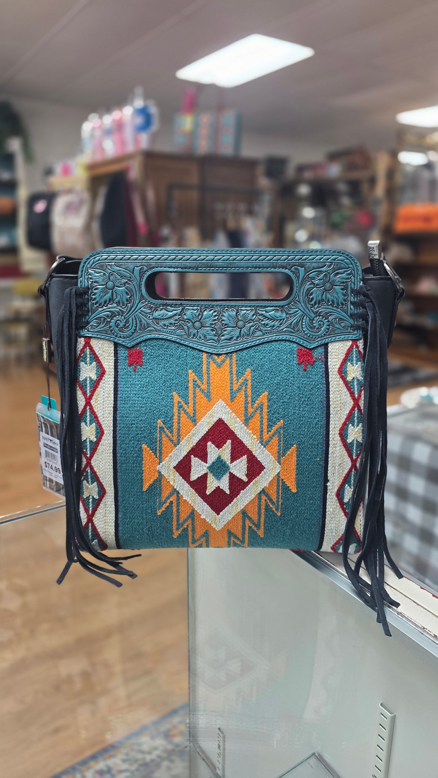 Trinity Ranch Knitted Aztec Print & Black Leather Purse