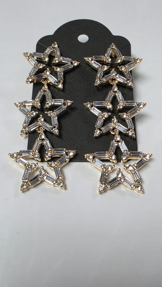 Baguette 3 Star Waterfall Earrings