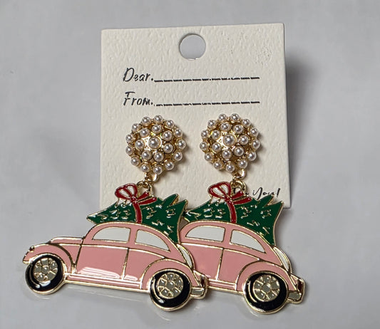 Pink Volkswagen Holiday Earrings