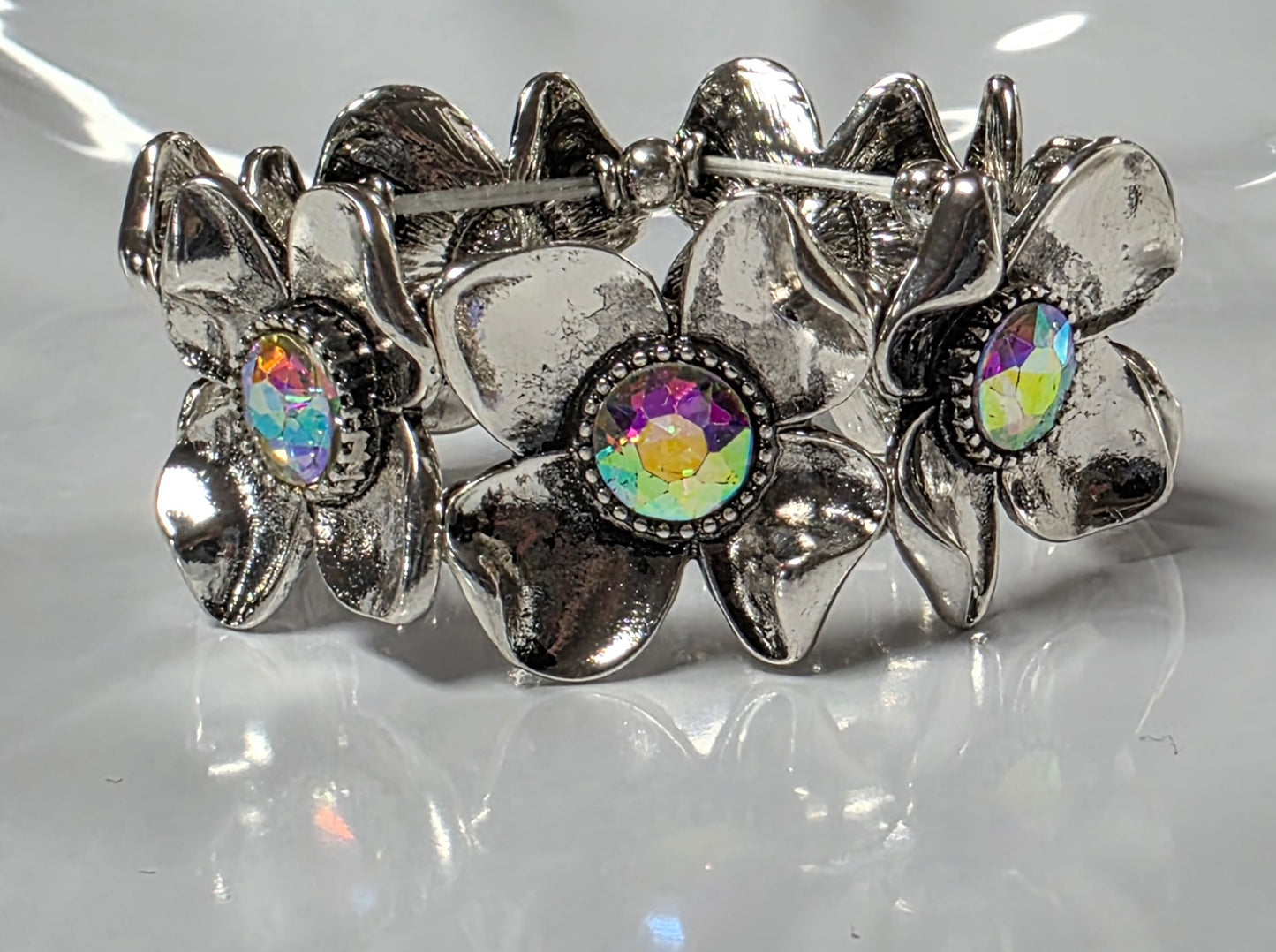 Chunky Silver Bling Flower Bracelet