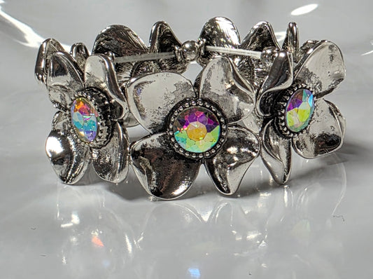 Chunky Silver Bling Flower Bracelet