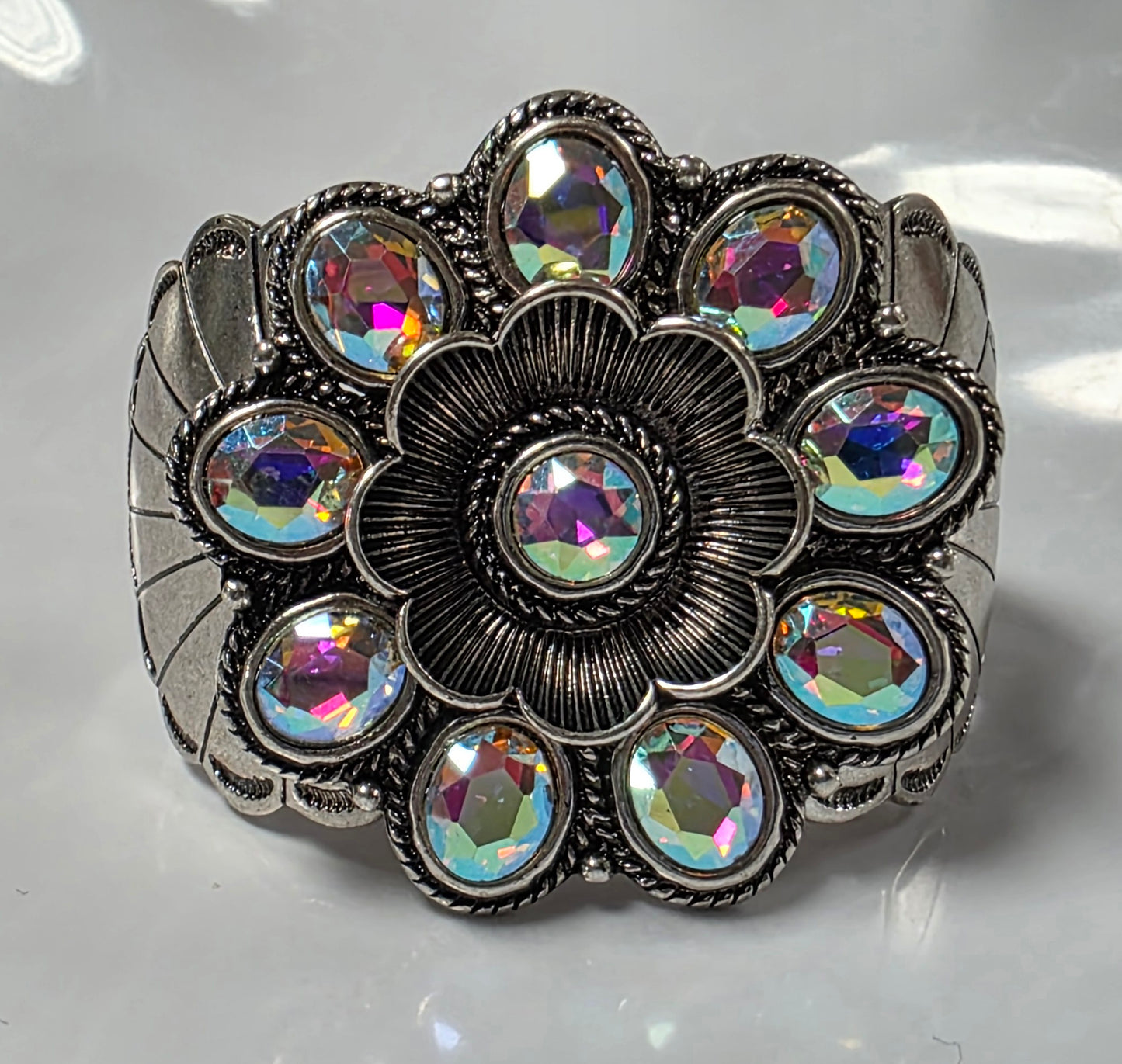 Large Silver Bling Flower Blossom Bracelet