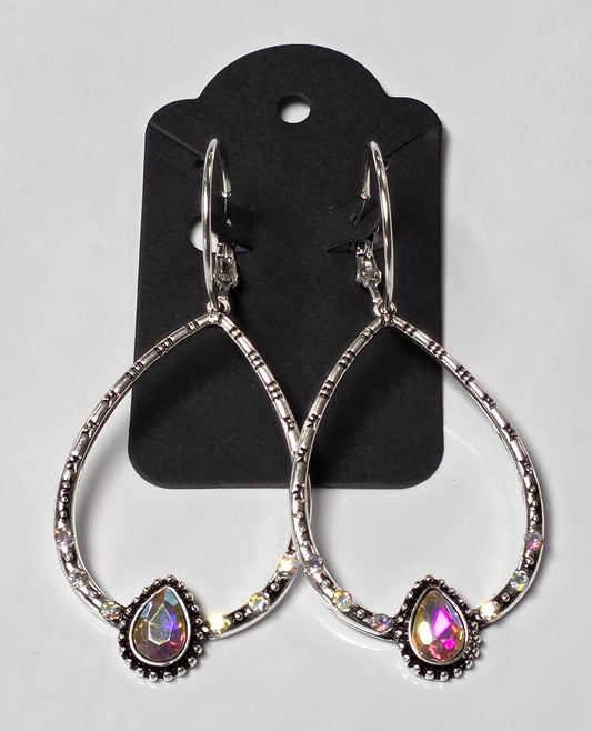 Large Silver Teardrop Earrings w/ Bling Pendant
